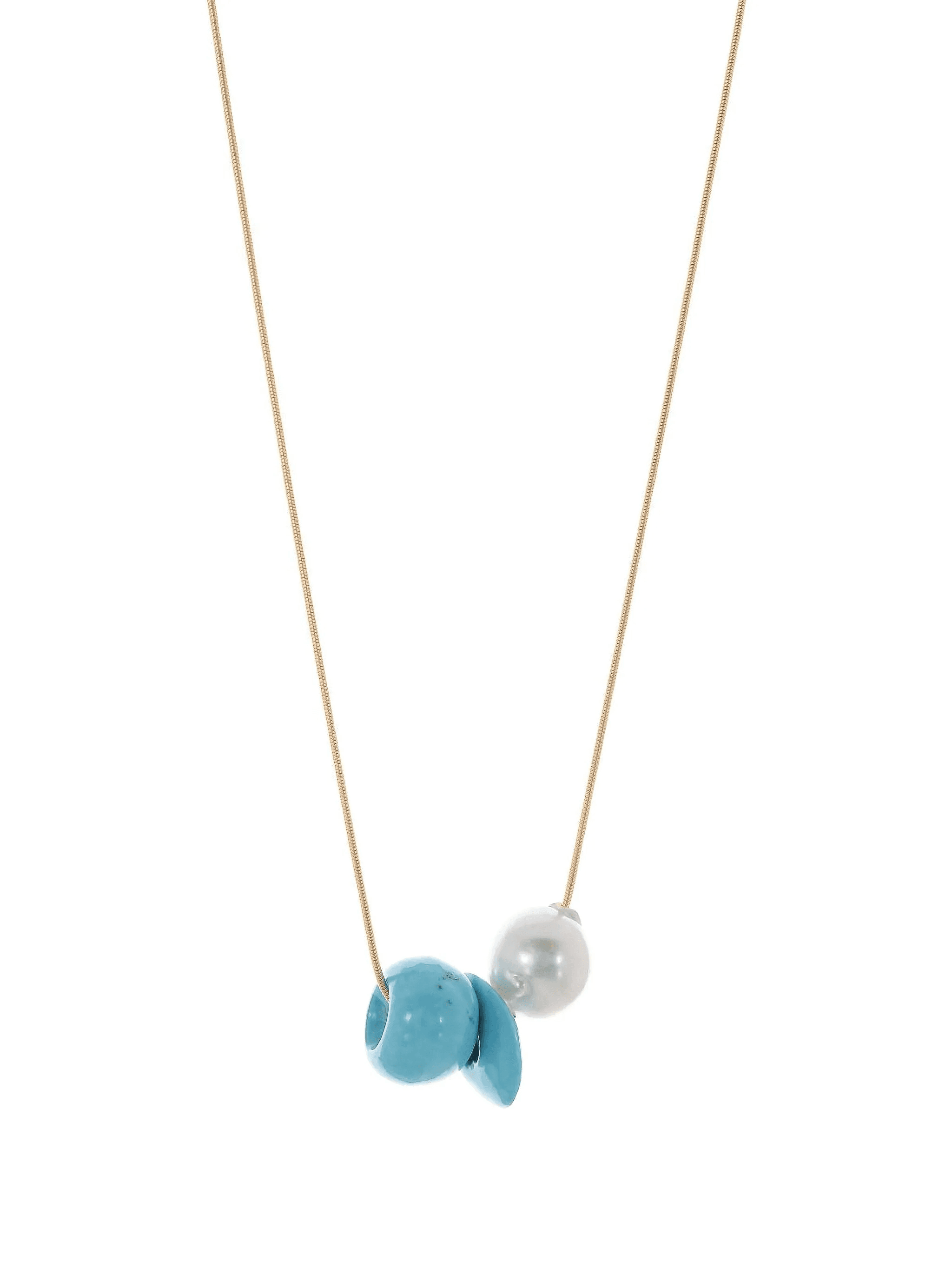 18K yellow gold turquoise and pearl necklace - Image 1