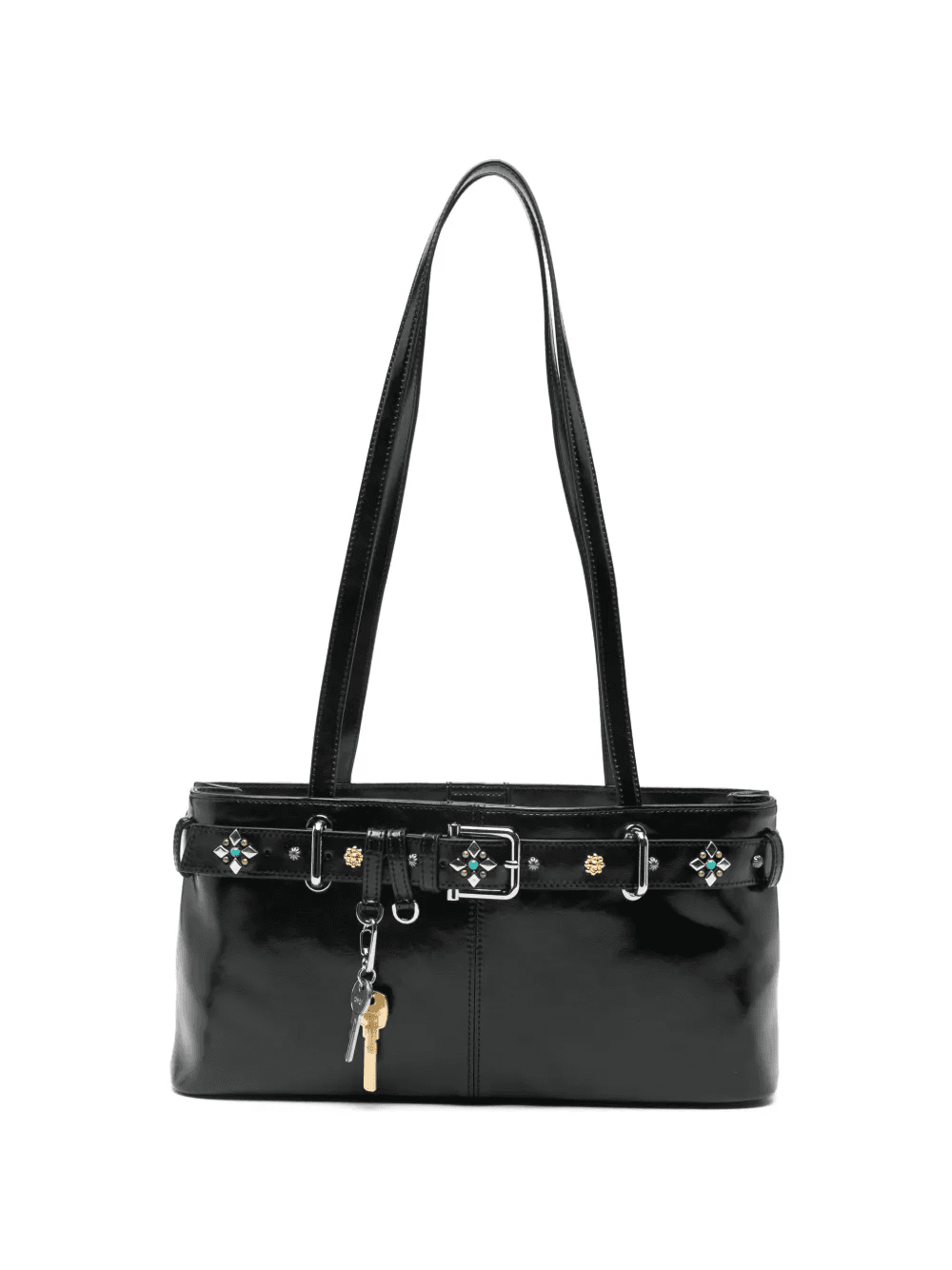 gemstone-embellished buckled shoulder bag - Image 1