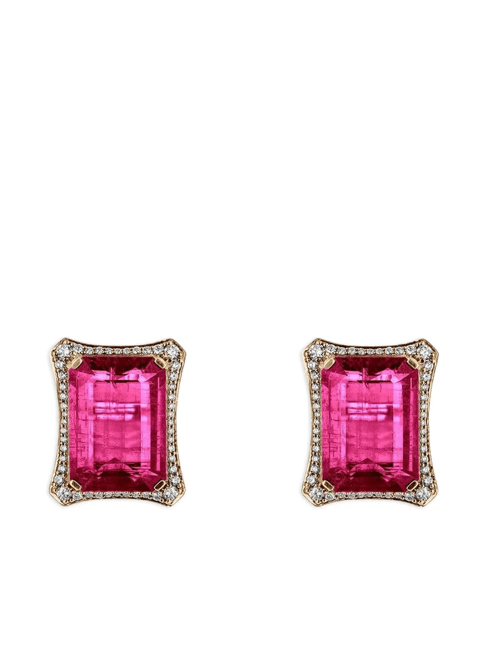 18K yellow gold rubellite diamond stud earrings - Image 1