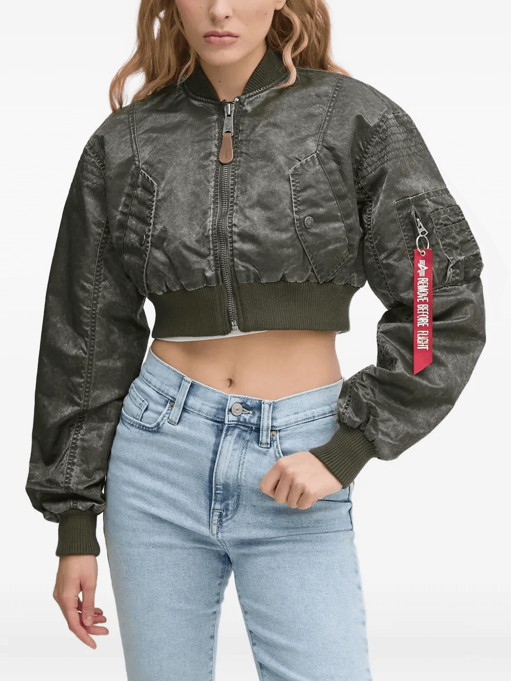 zip-up cropped bomber jacket - Image 1
