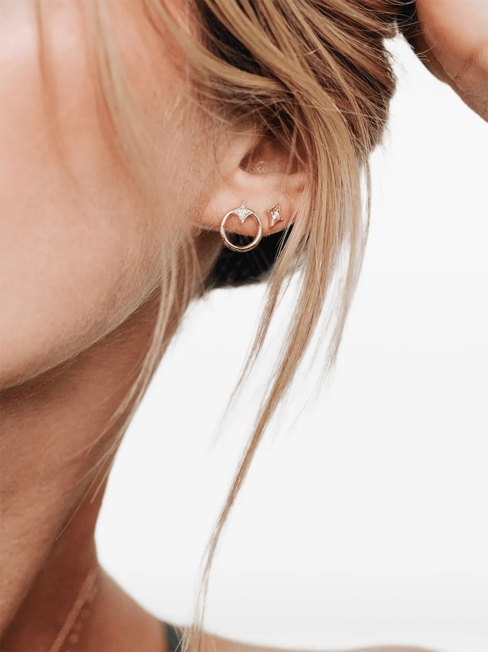 14K yellow gold mini Gothic diamond earring - Image 1