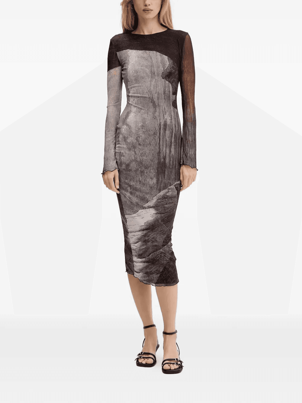 long sleeve printed midi dress - Image 1