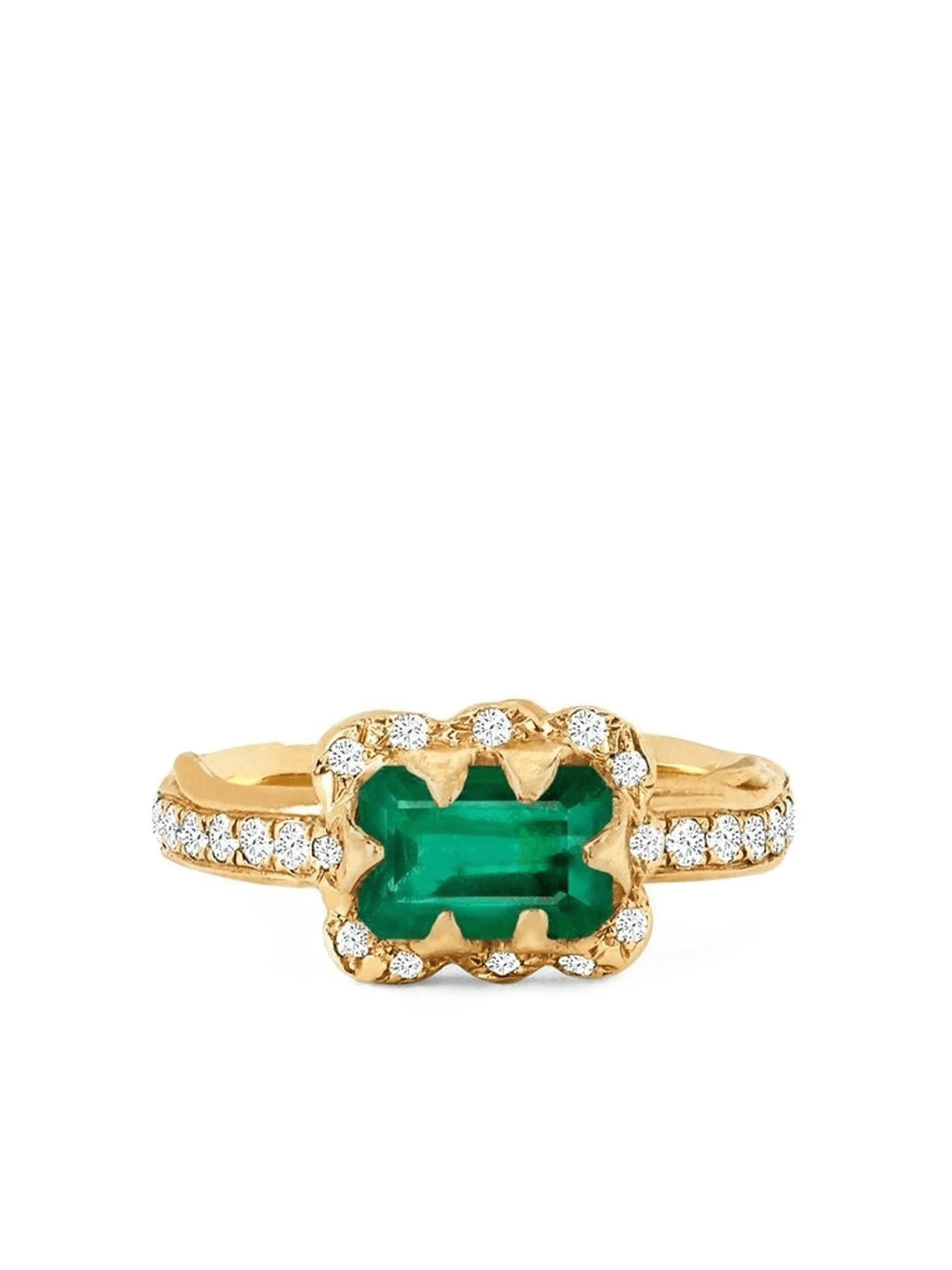 14K yellow gold micro Queen diamond and emerald ring - Image 1