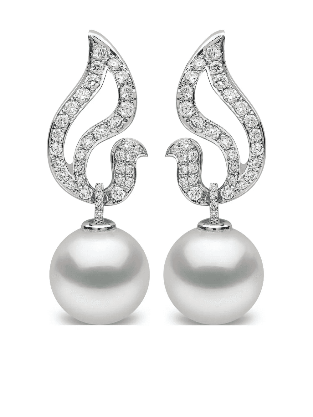 18K white gold Duchess diamond and pearl drop earrings - Image 1