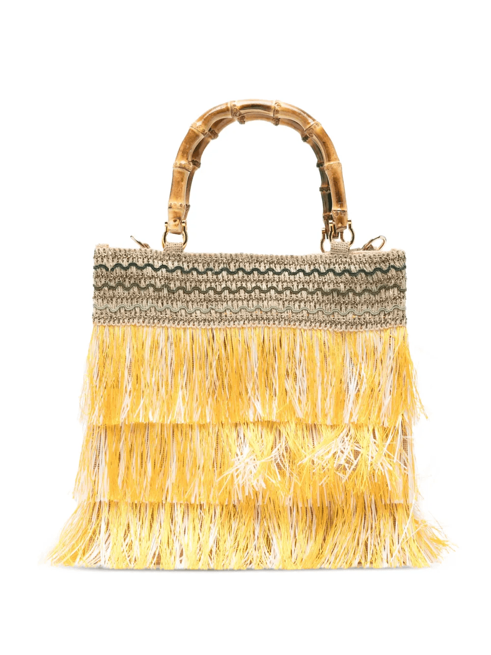 medium Orchidea fringed bamboo-handle tote bag - Image 1