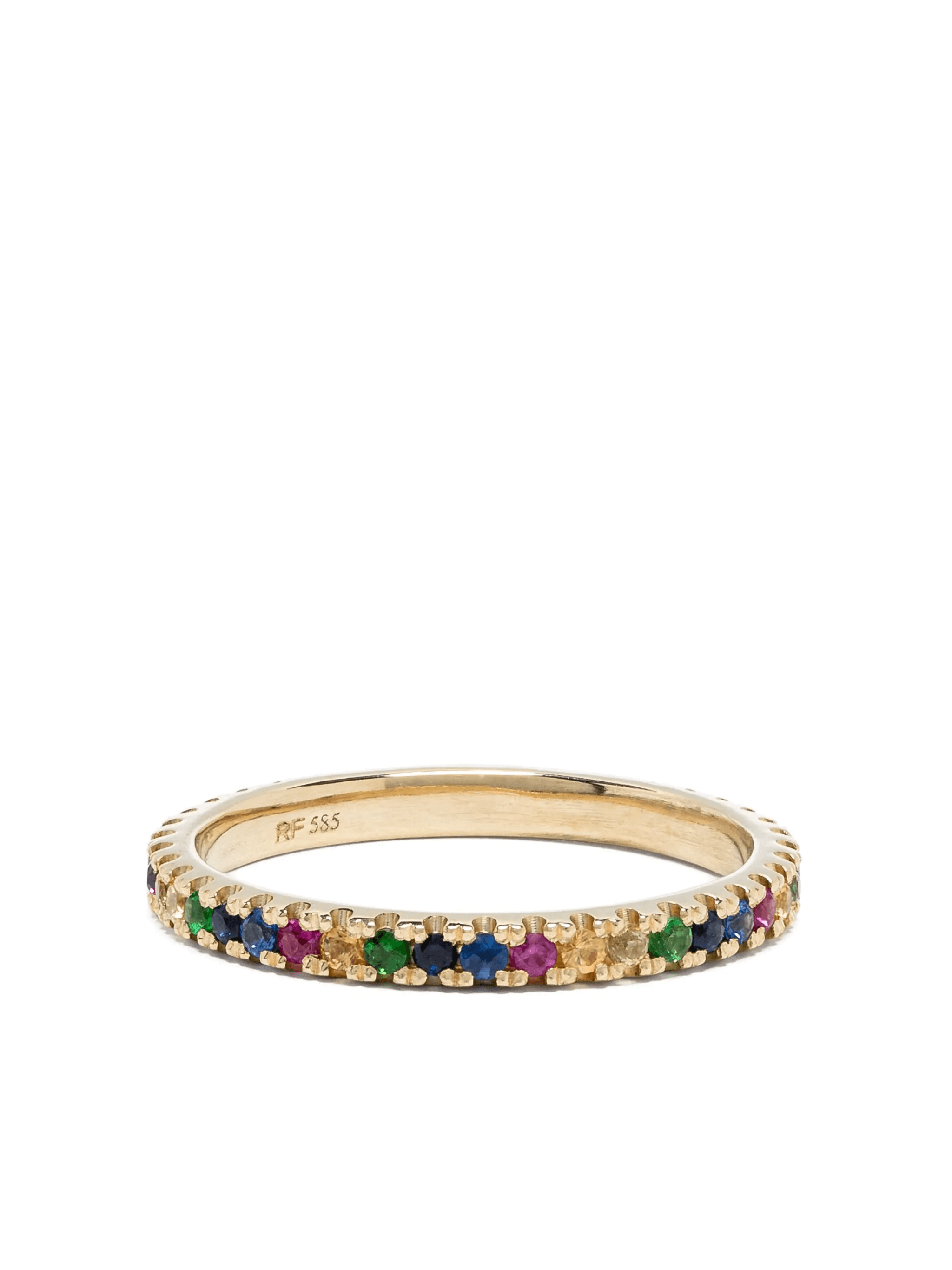 14kt yellow gold Rainbow sapphire eternity band ring - Image 1