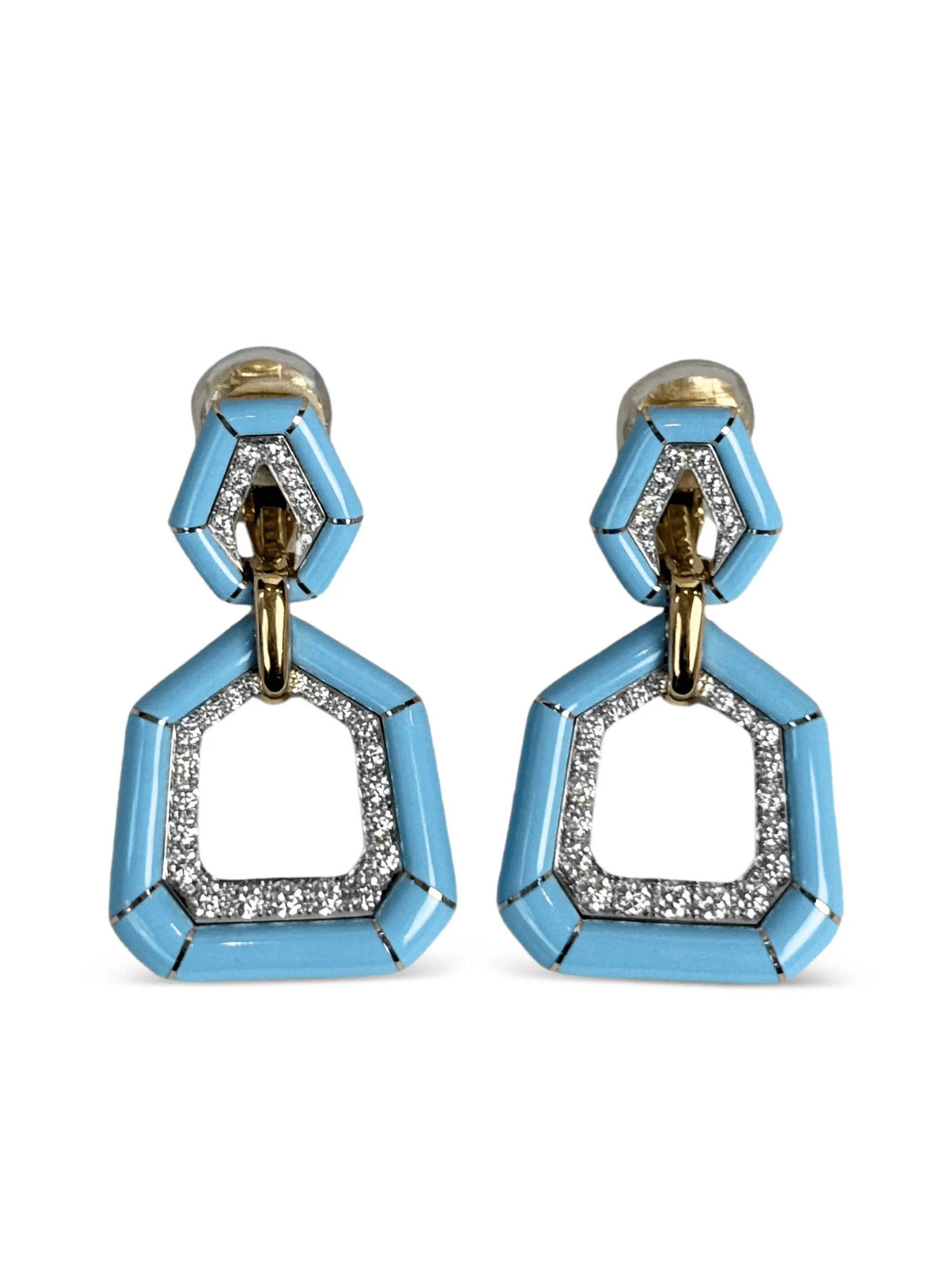18K yellow gold and platinum diamonds earrings - Image 1