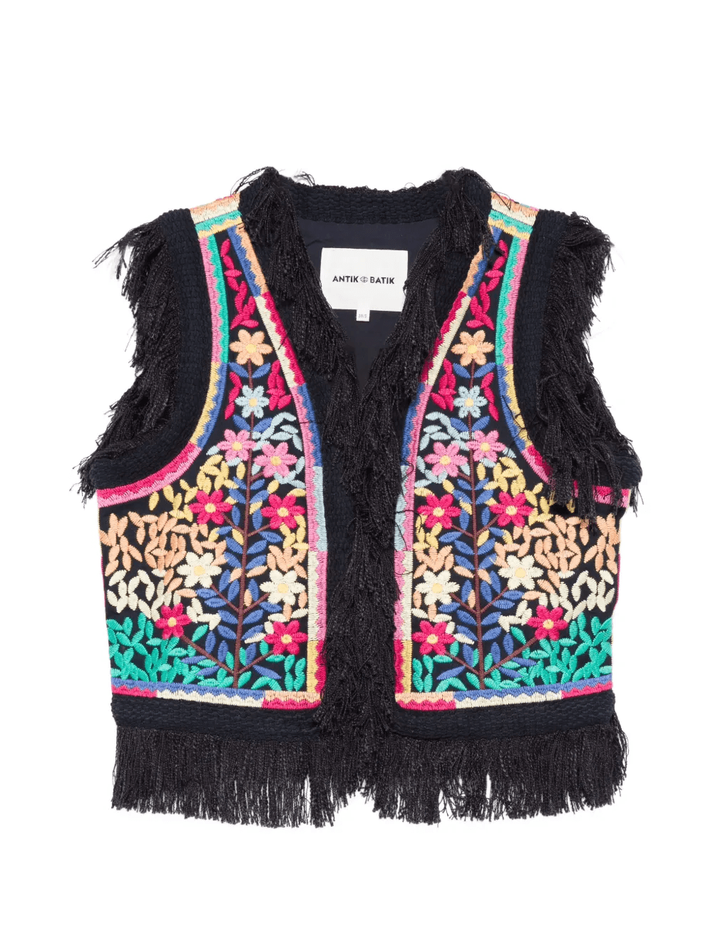 Rainbow floral-embroidered fringe vest - Image 1