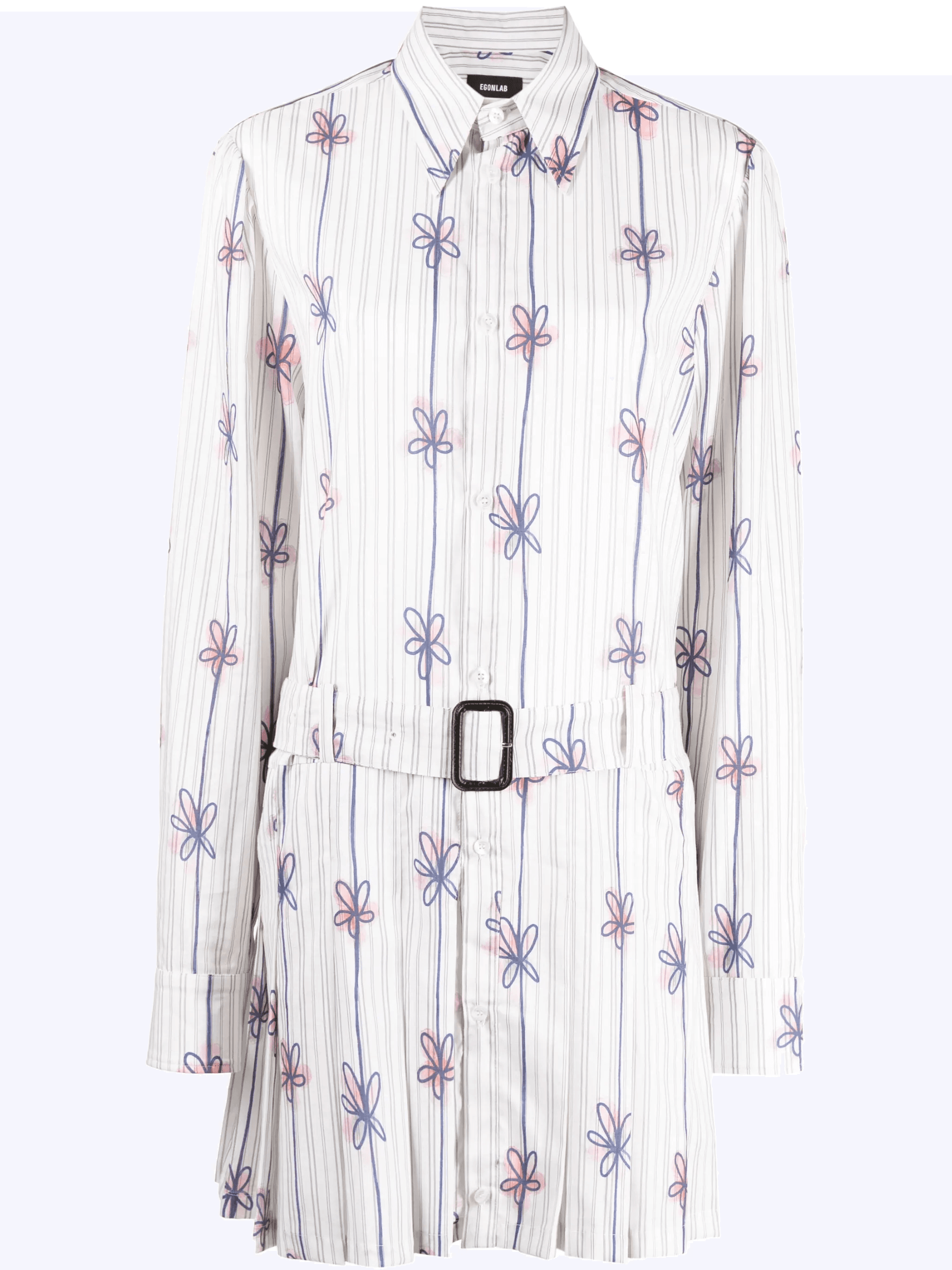floral-print striped shirtdress - Image 1
