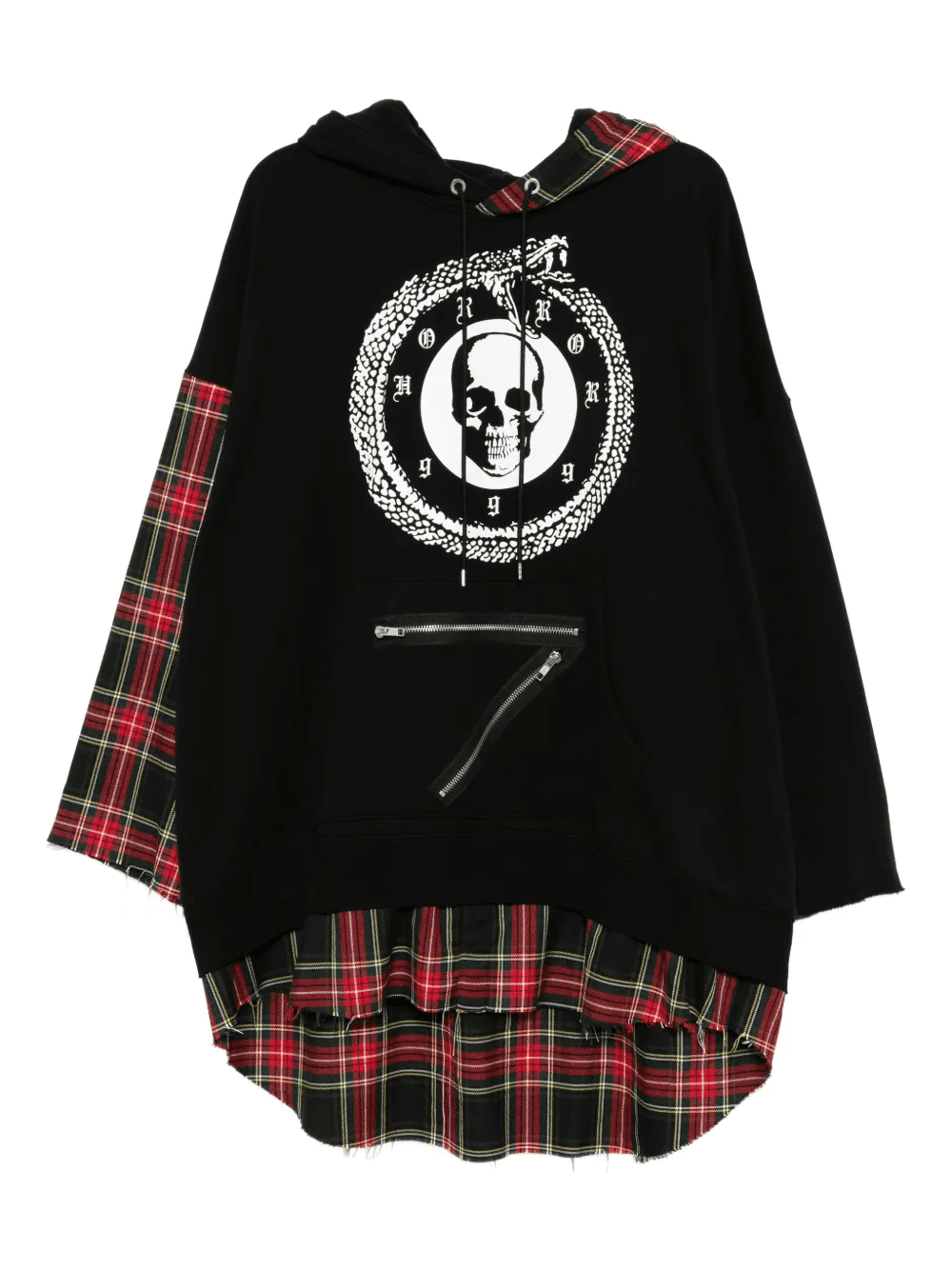 skull-print plaid-paneled hoodie - Image 1