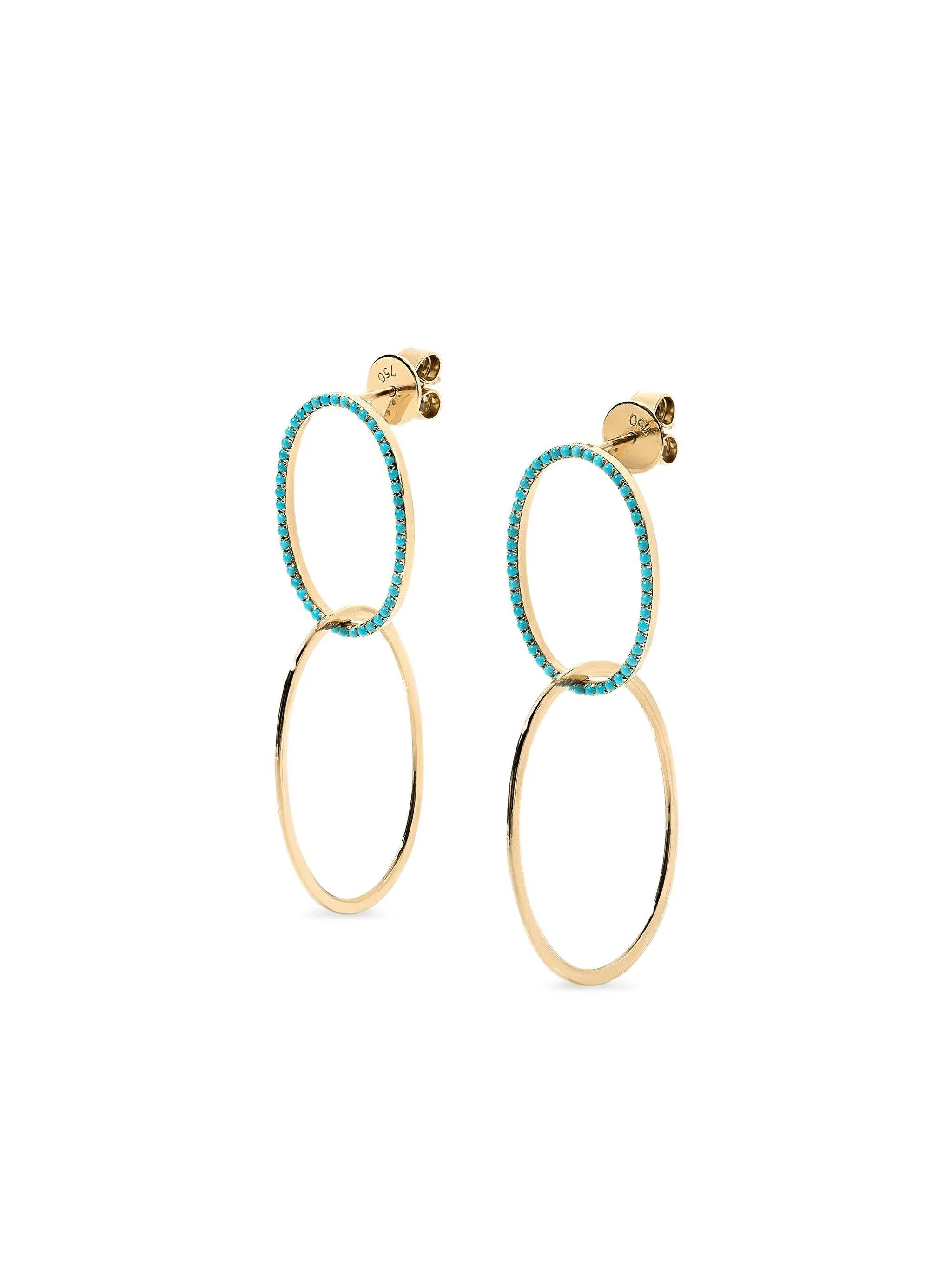 Yellow Gold Turquoise Double Circle Earrings - Image 1
