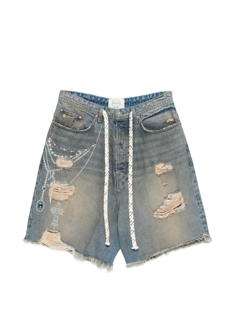 distressed chain-embellishment shorts - Image 1
