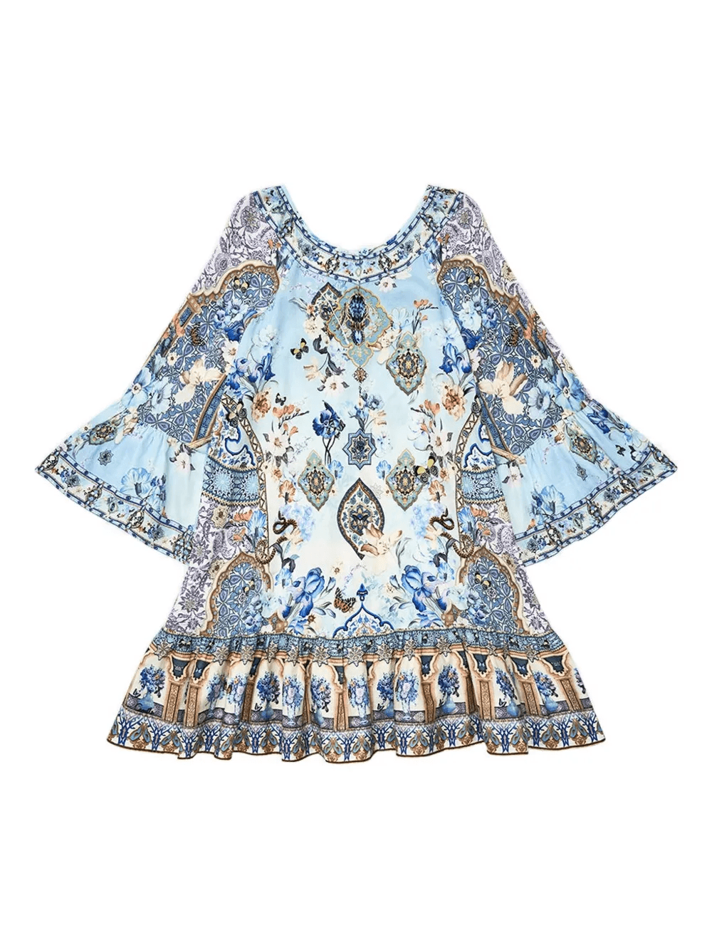 gathered-panel bell-sleeves casual dress - Image 1