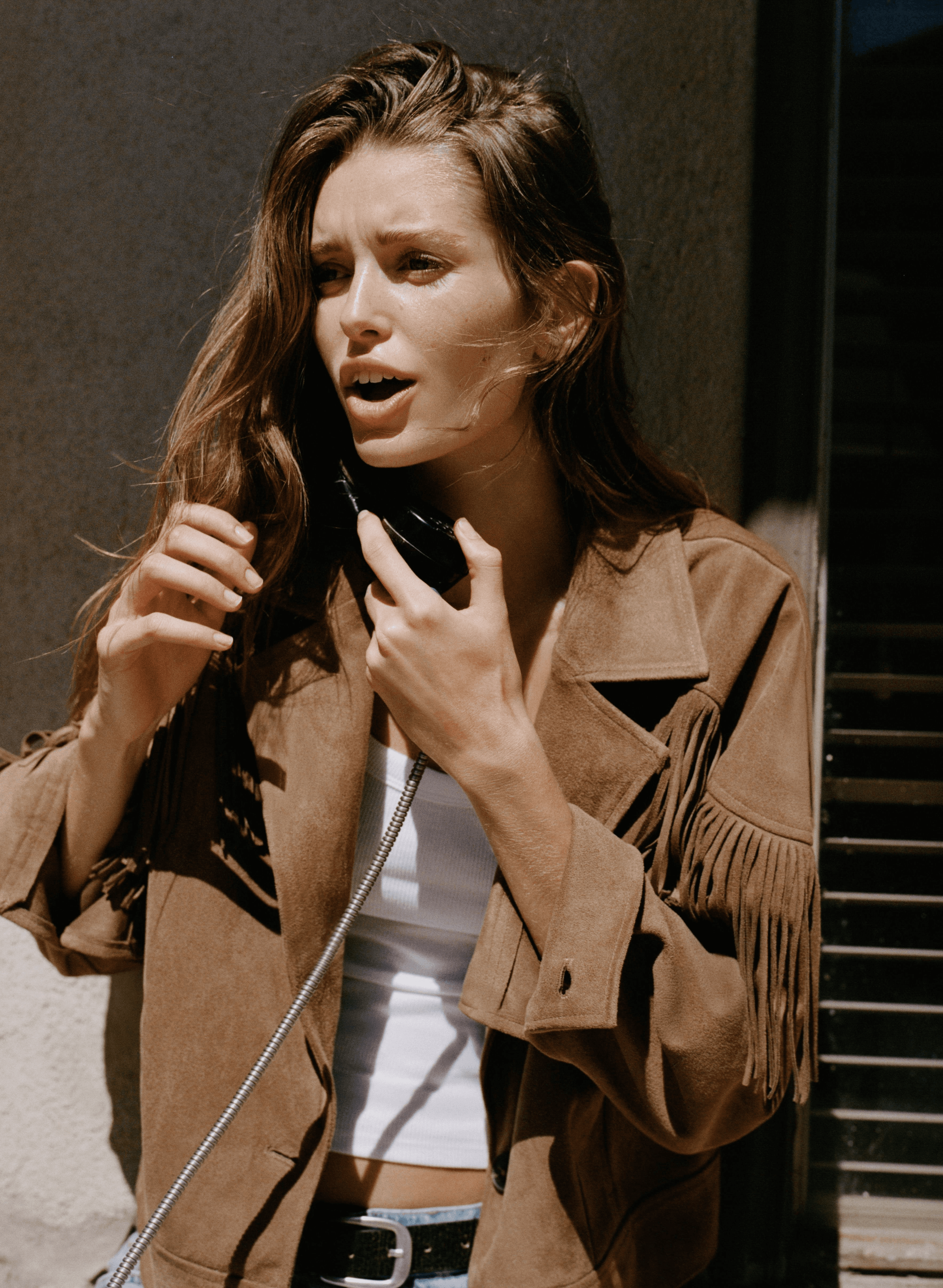 FRINGED FAUX SUEDE JACKET - Image 1