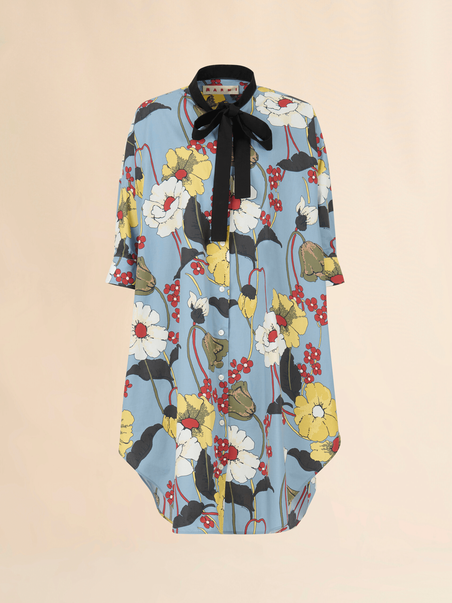 Blue oversized poplin dress with Melodia print - Image 1