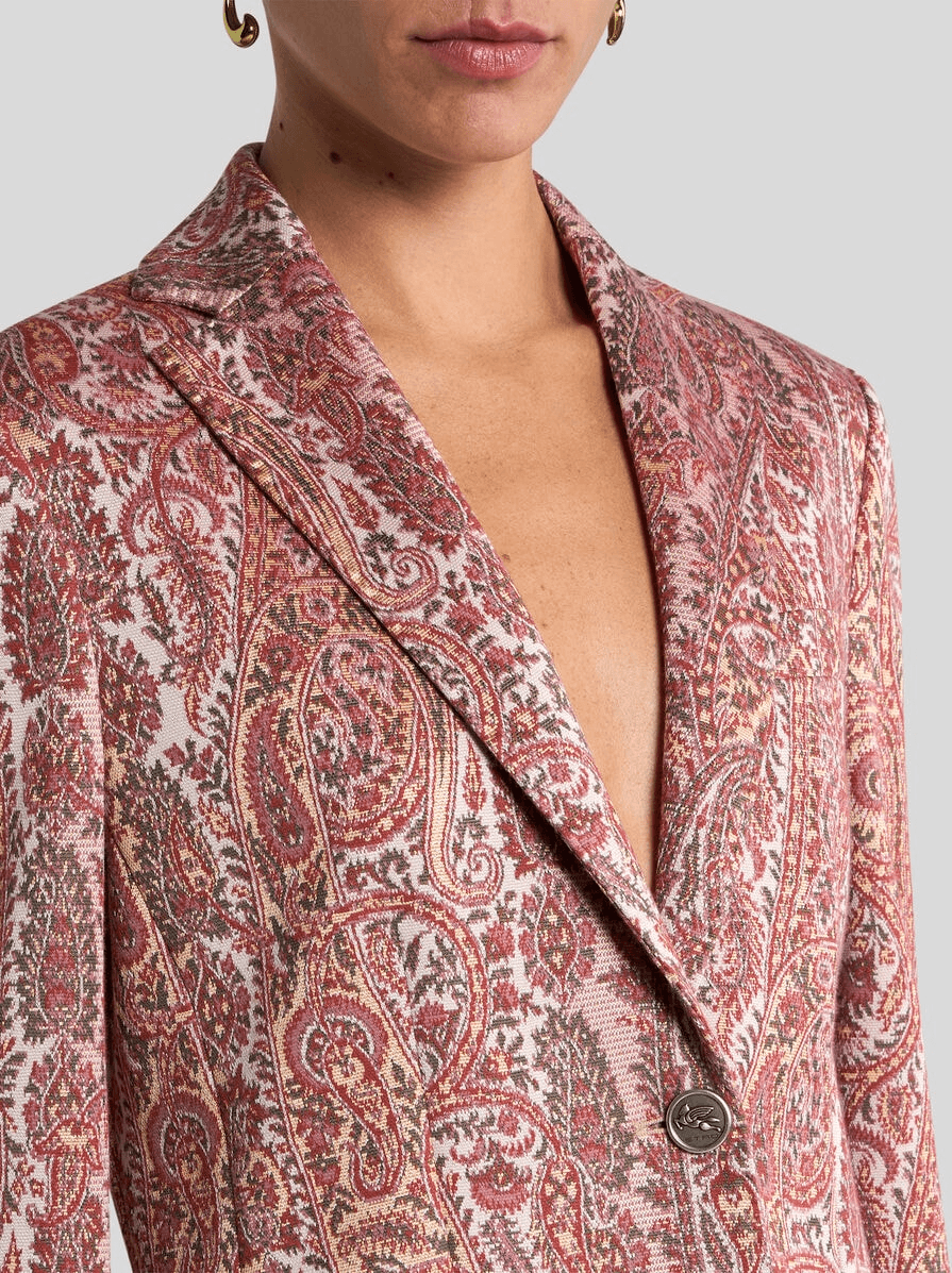 SINGLE-BREASTED COTTON-BLEND JACQUARD JACKET WITH PAISLEY FOLIAGE MOTIF - Image 1