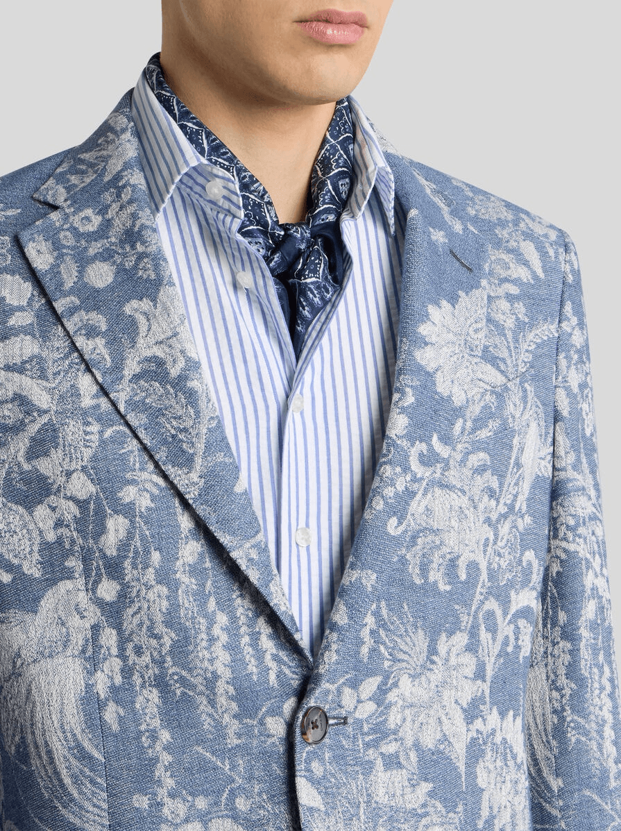 SINGLE-BREASTED COTTON JACQUARD JACKET WITH FLORAL MOTIF - Image 1