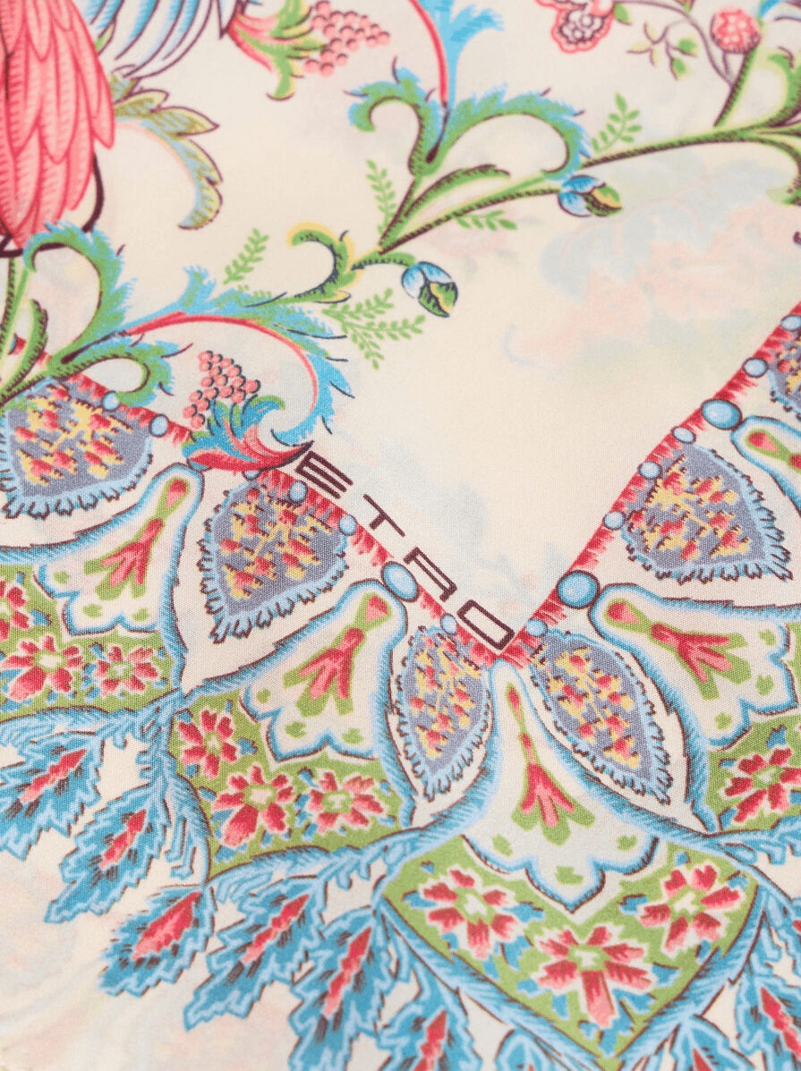 SILK POCKET SQUARE WITH FLORA AND FAUNA MOTIF - Image 1