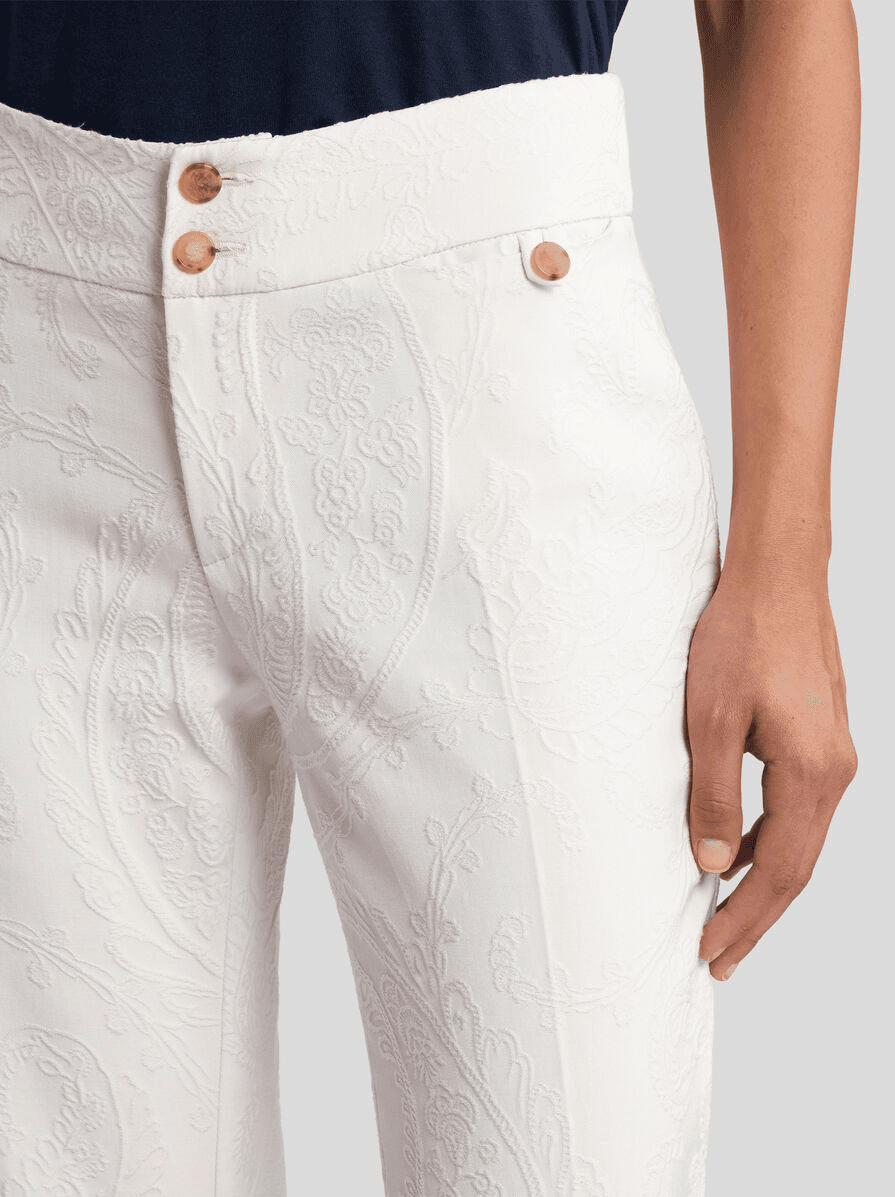 FLARED COTTON-BLEND JACQUARD TROUSERS WITH PAISLEY FOLIAGE MOTIF - Image 1