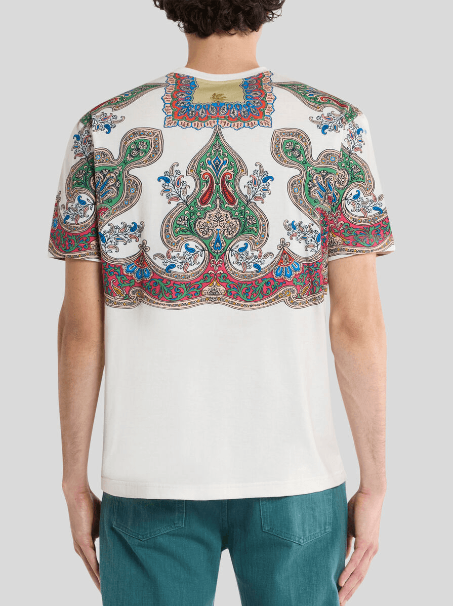 COTTON T-SHIRT WITH PLACED POCKET-SQUARE PAISLEY PRINT - Image 1