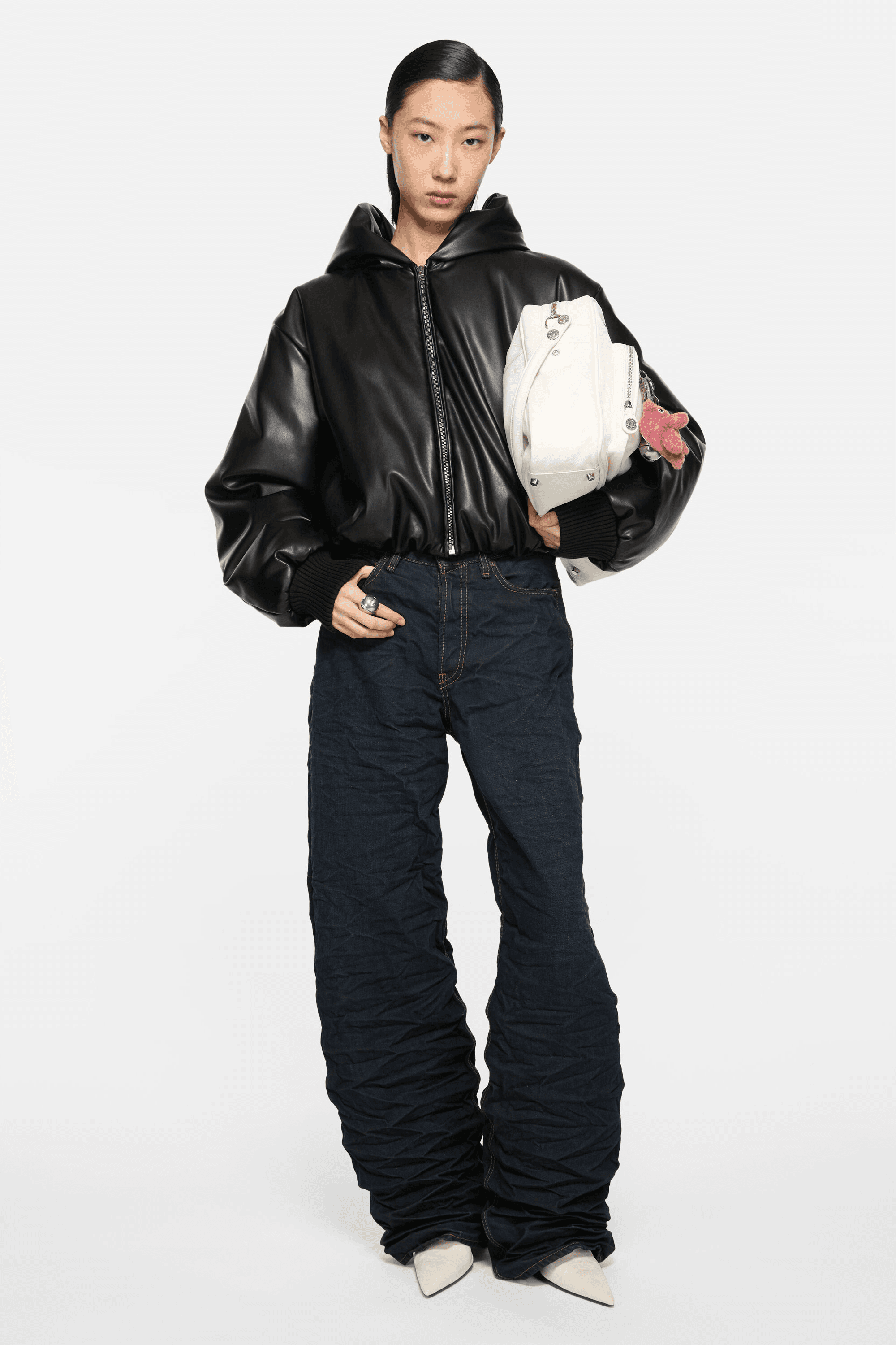 Faux leather jacket with hood - Image 1