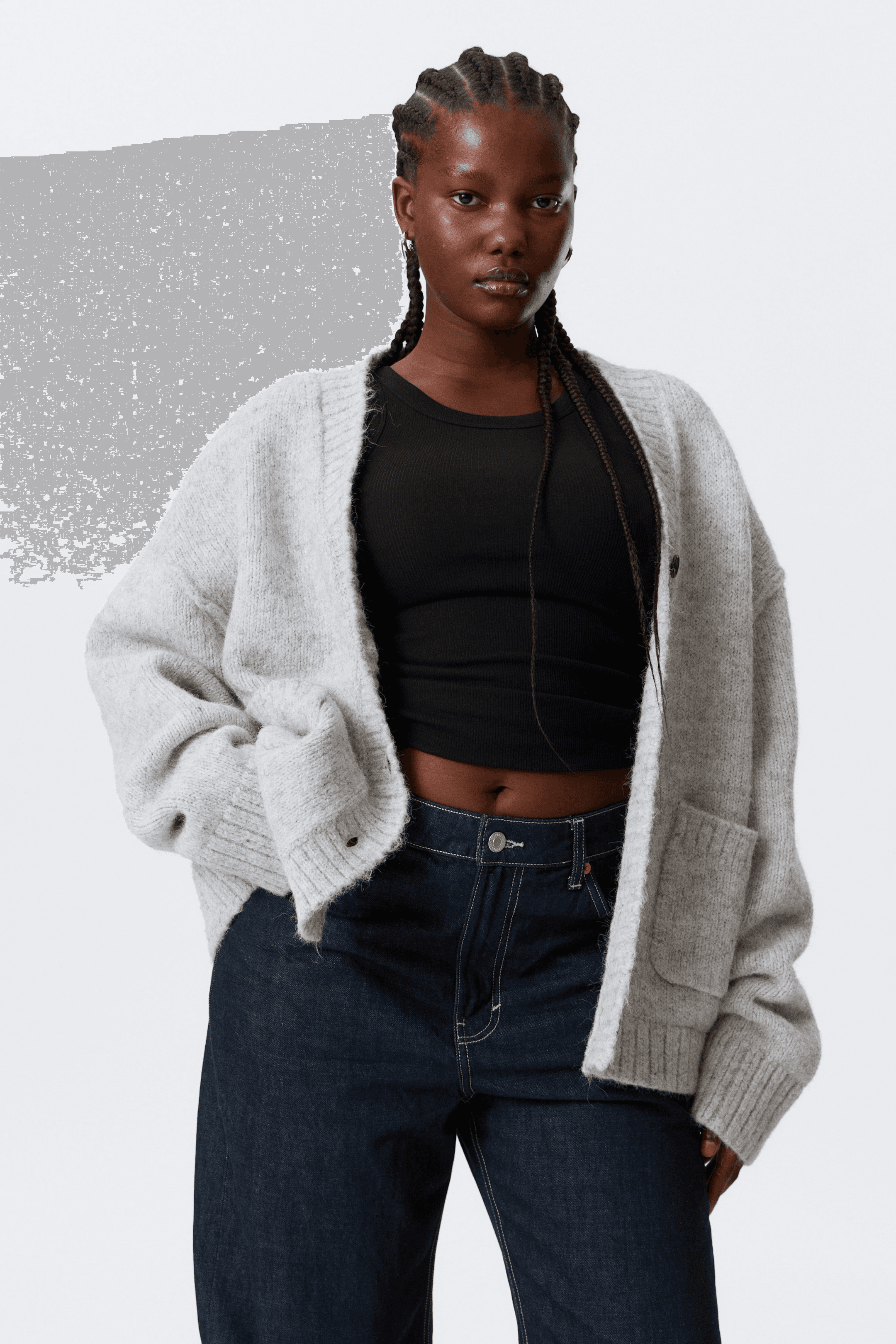 Loose Fit Knitted V-neck Cardigan - Image 1