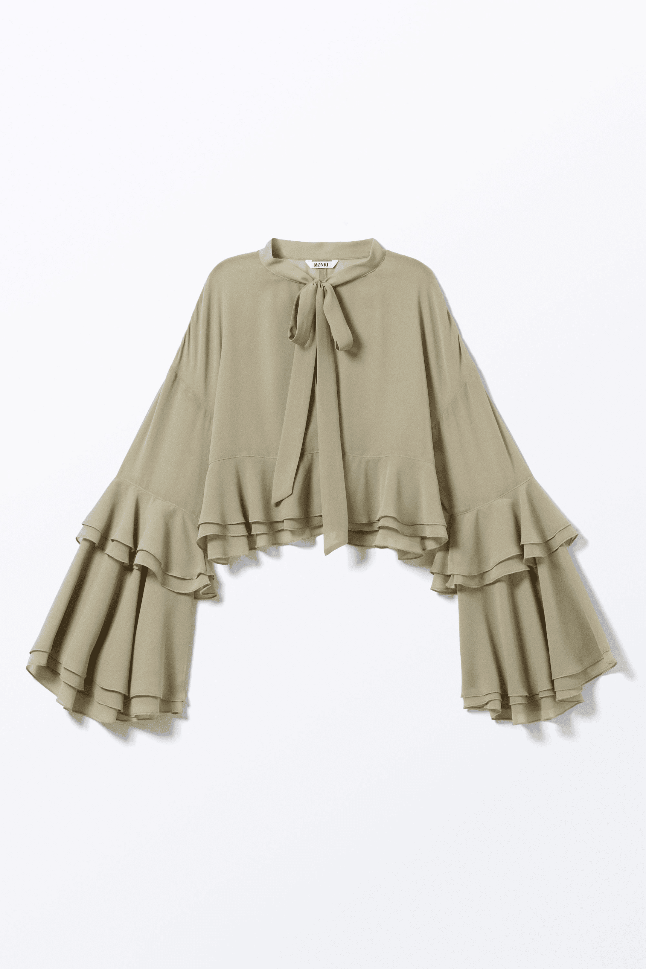 Flared Frill-Sleeved Tie-Neck Blouse - Image 1