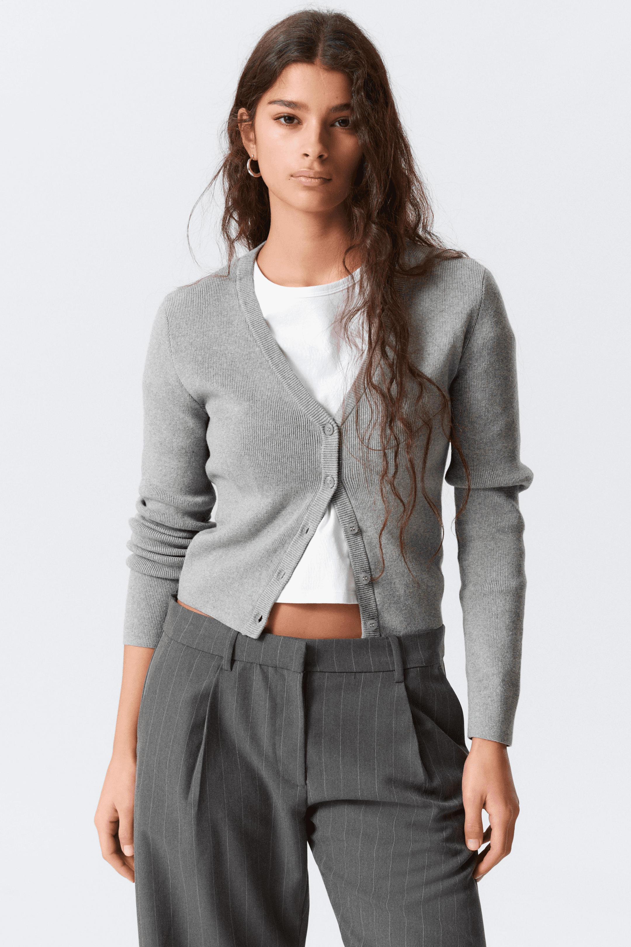 Cropped Knitted V-neck Cardigan - Image 1