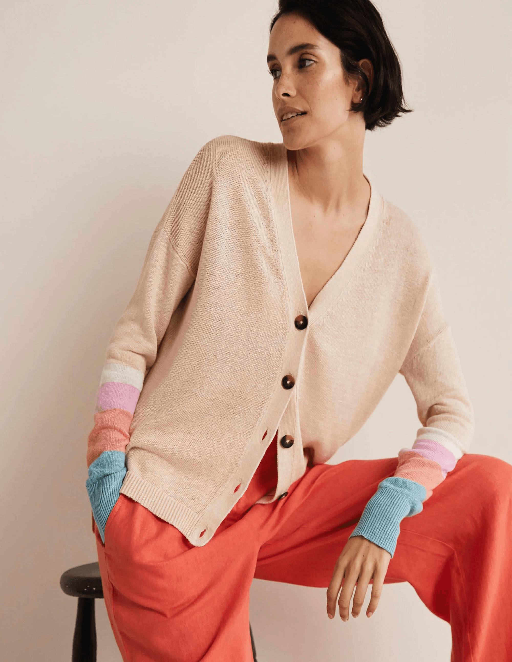 Colourblock Linen Cardigan - Image 1