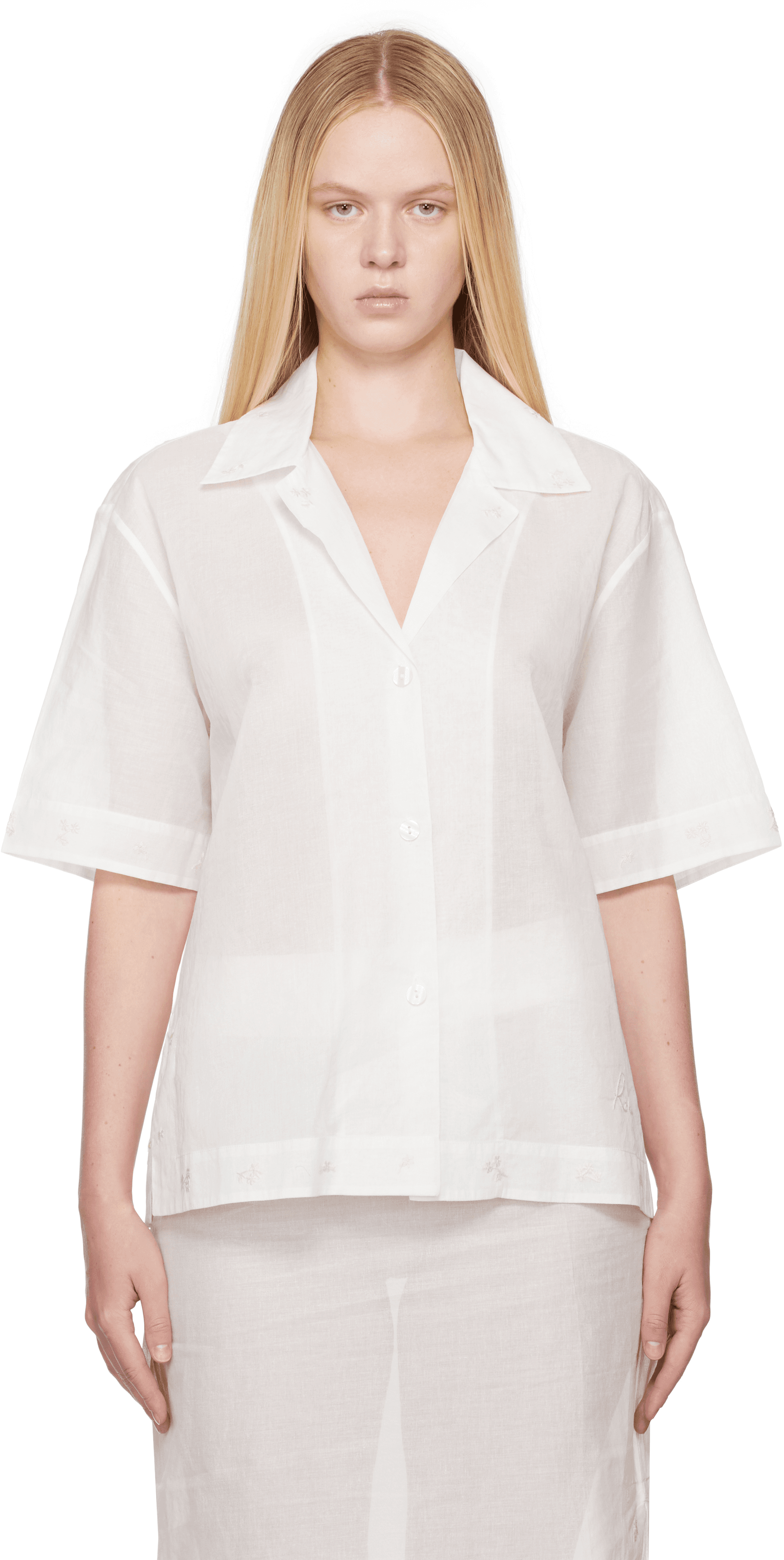 White Camp Collar Organza Shirt - Image 1