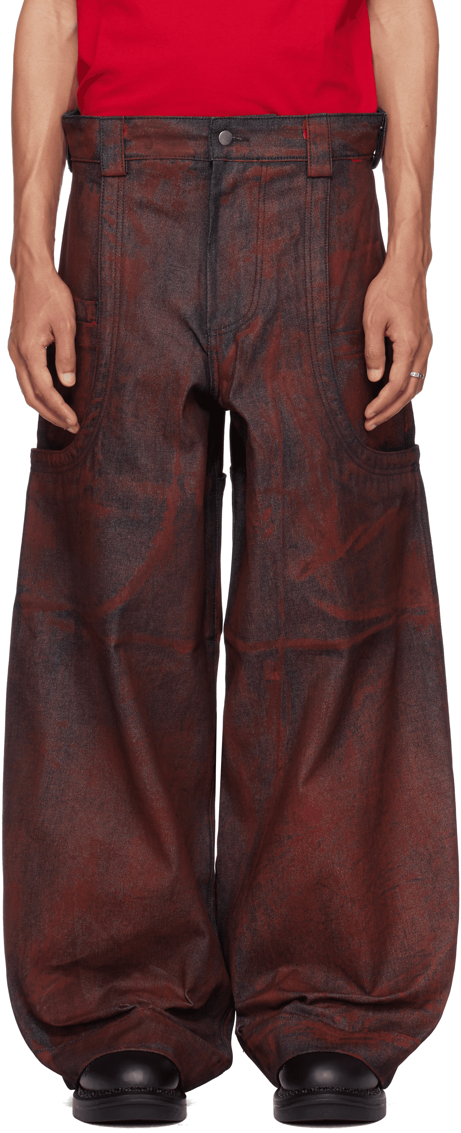 Red Sevar Rof Low Pocket Painted Jeans - Image 1