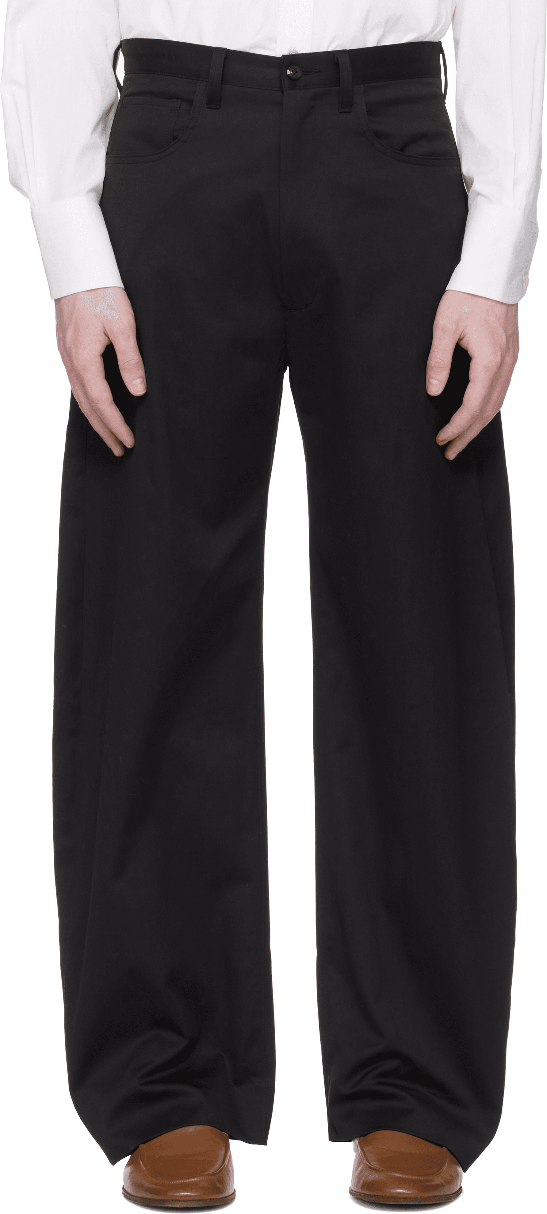 Black Cotton Satin Round Trousers - Image 1