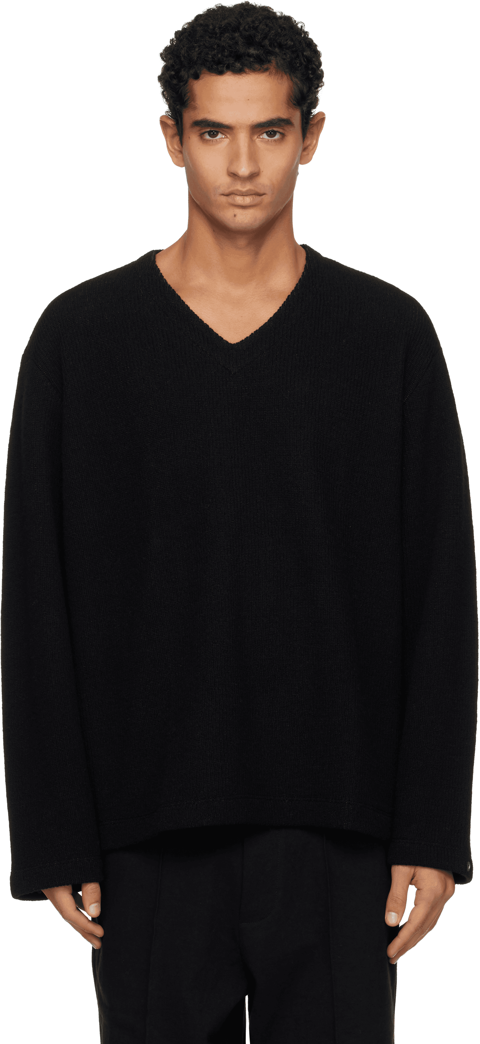 Black V-Neck Snap Sweater - Image 1
