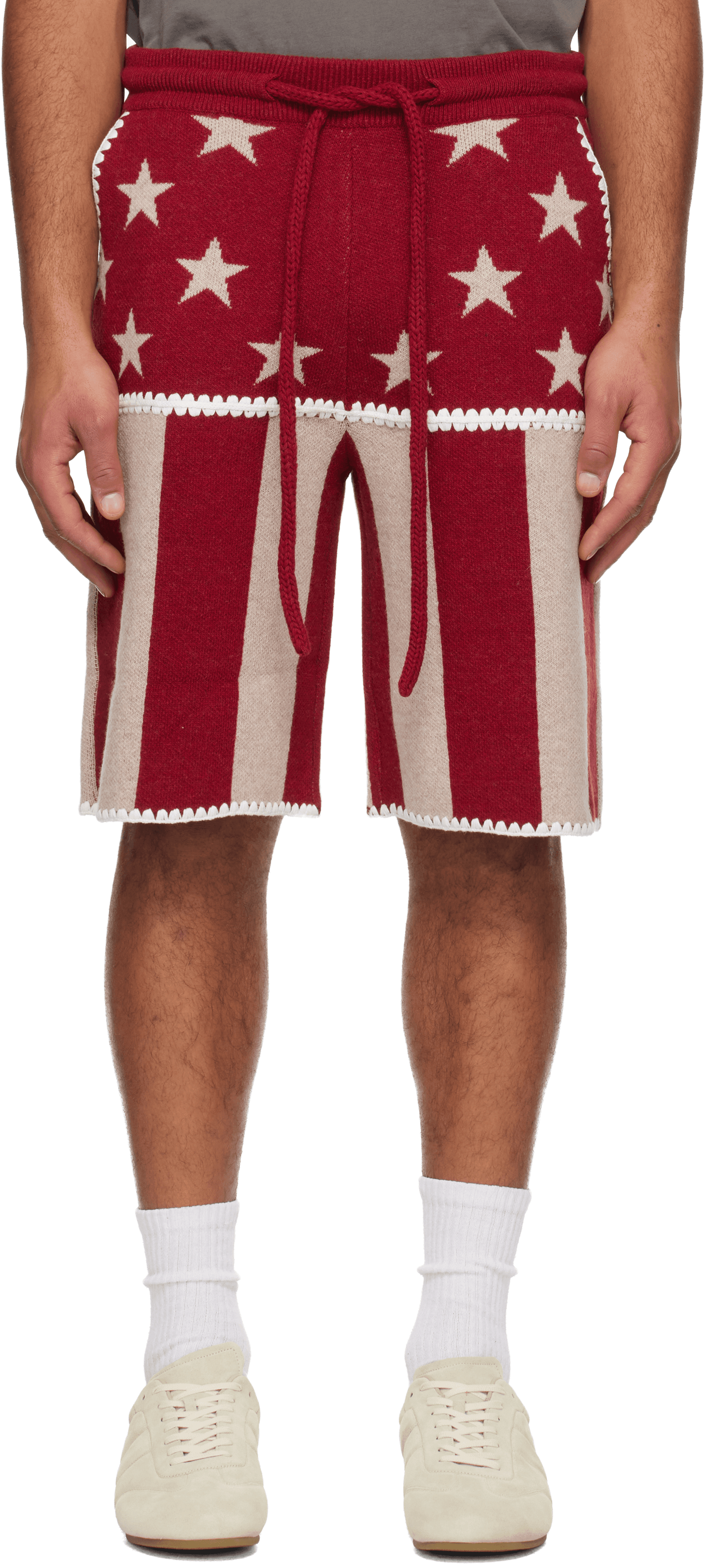 Red & Beige Stars & Stripes Shorts - Image 1