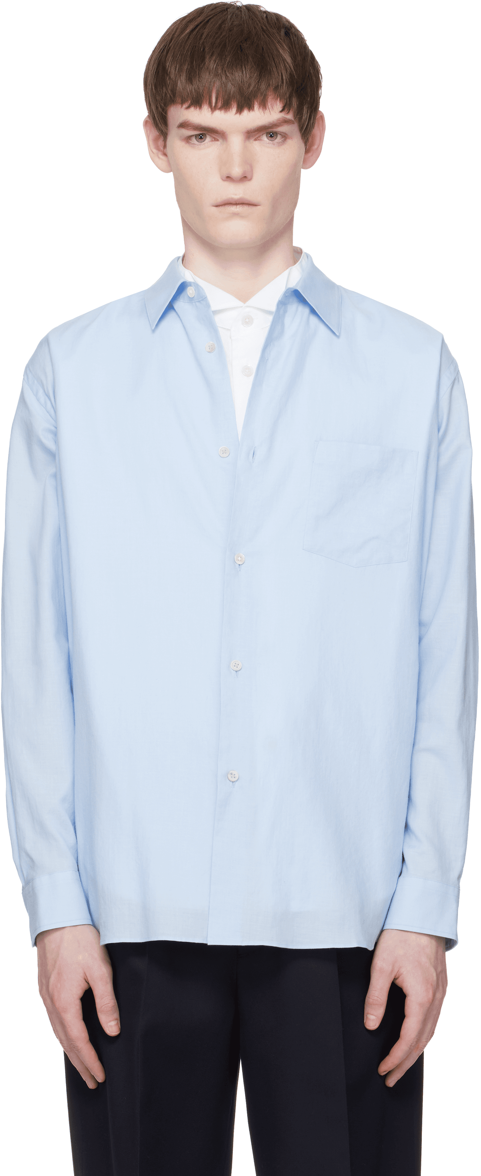 Blue Cotton Silk Oversized Regular Collar Shirt - Image 1