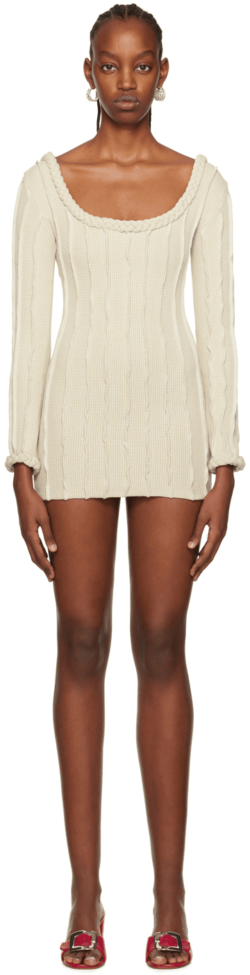 Beige Braided 3D Stripe Minidress - Image 1