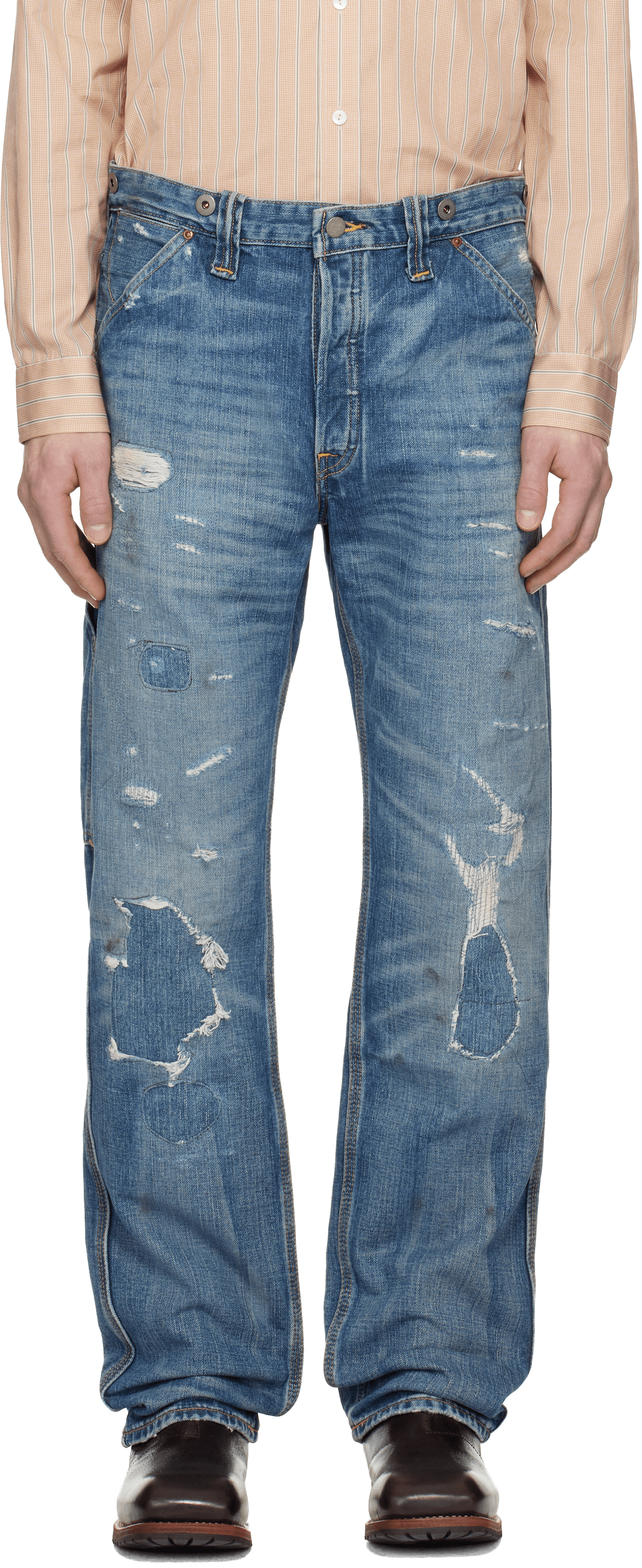 Blue Straight Fit Brayton Distressed Jeans - Image 1