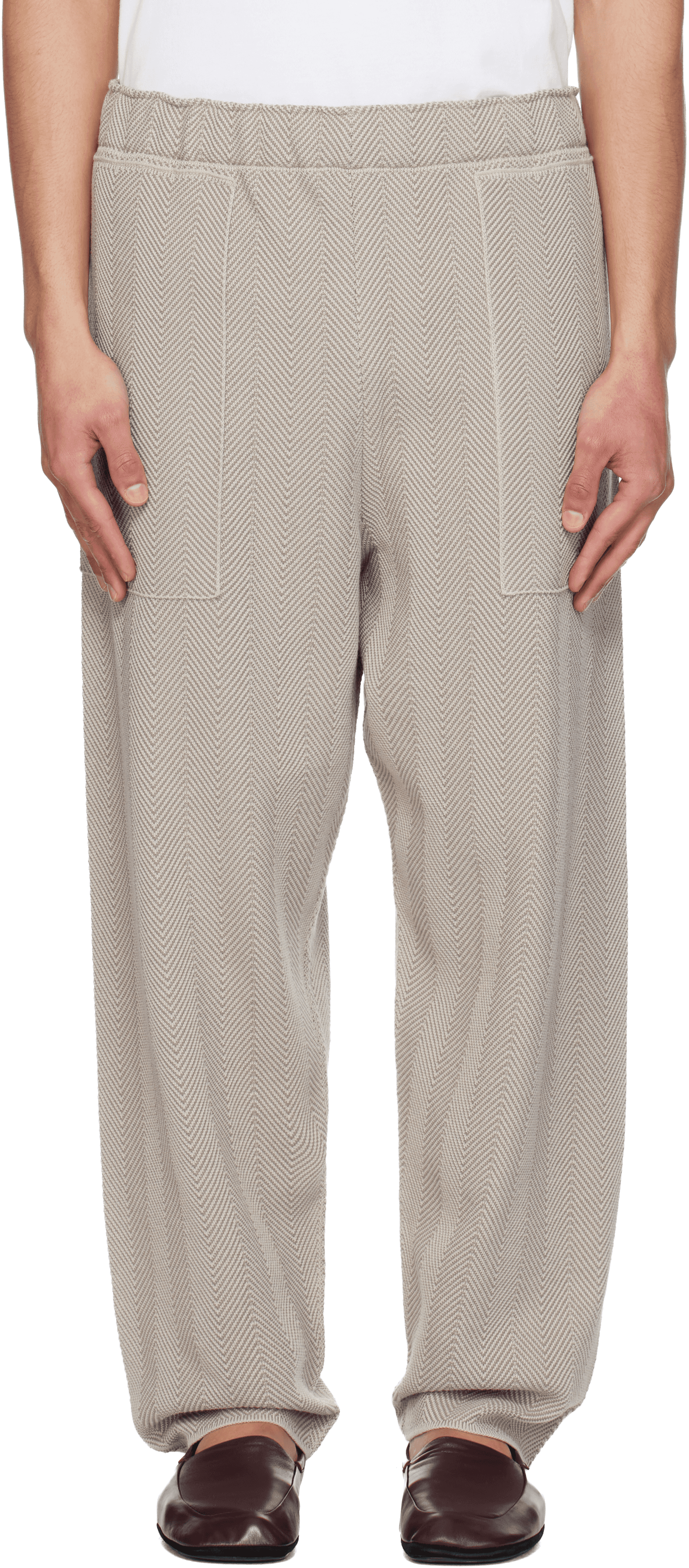 Beige Inlaid Knit Trousers - Image 1