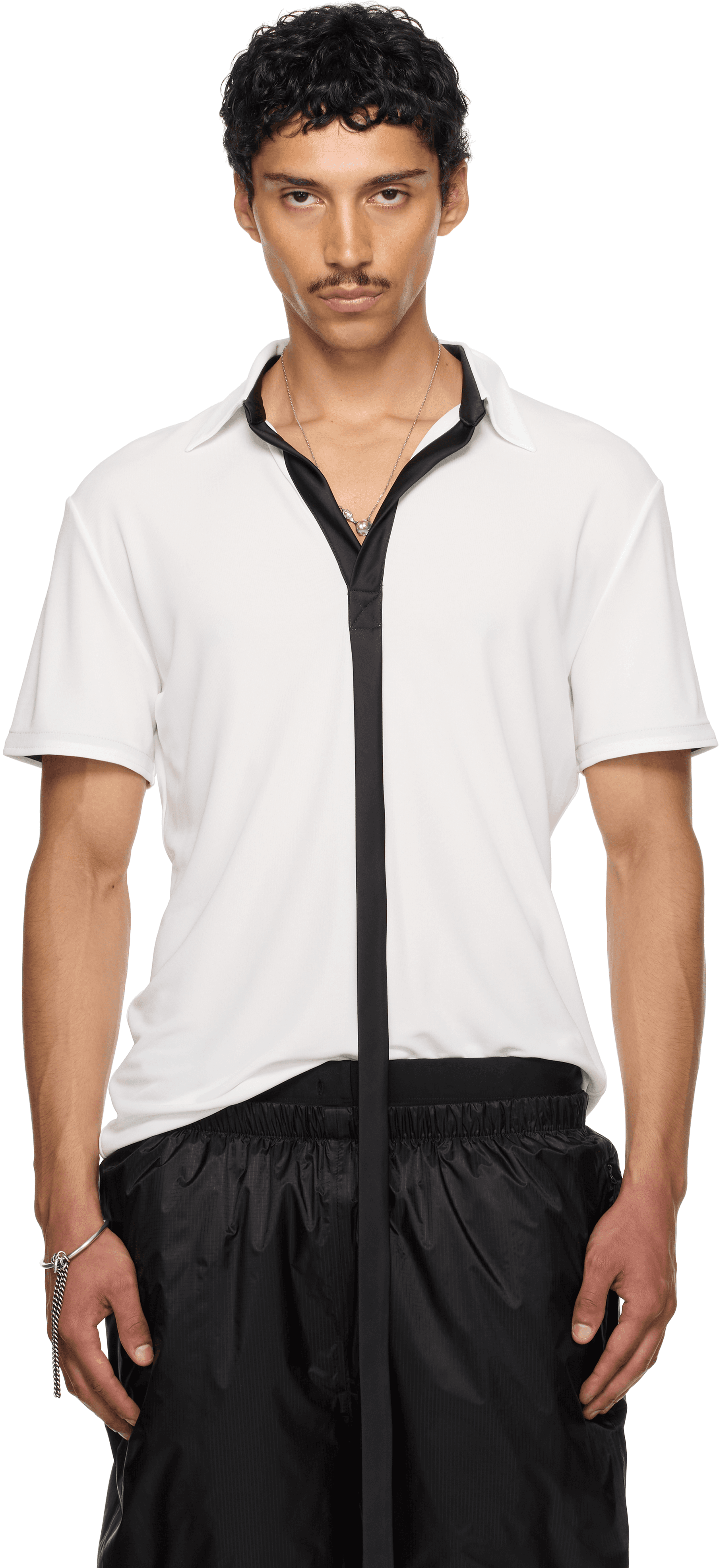 SSENSE Exclusive White Satin Strip Polo - Image 1