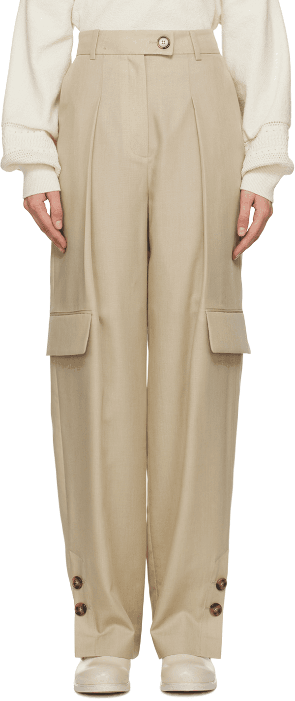 Beige Pleated Trousers - Image 1