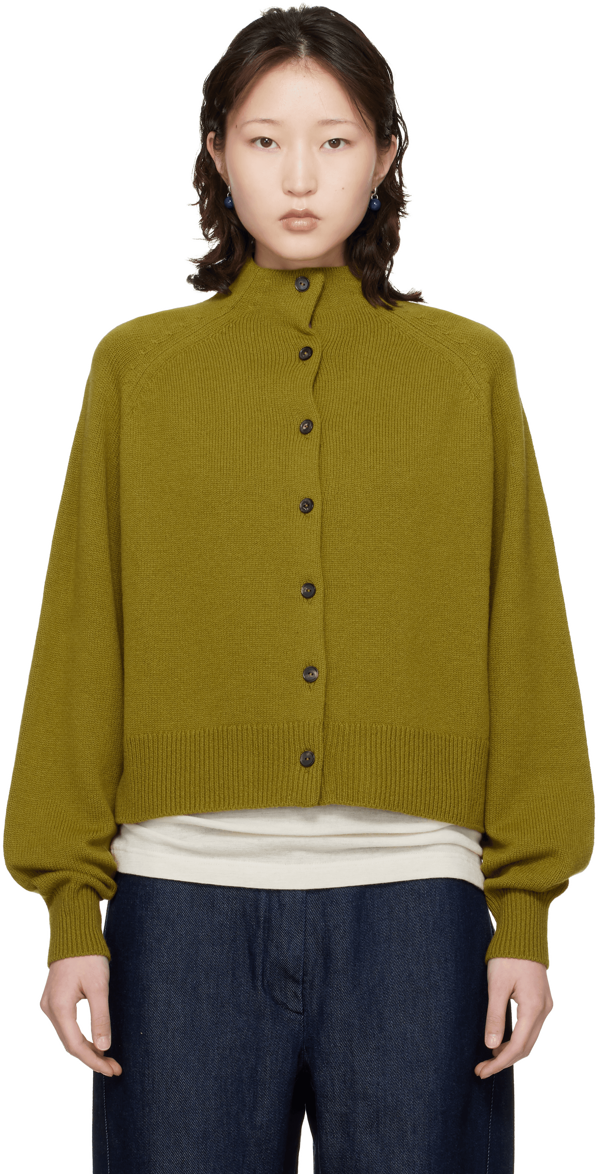 Green Merino Wool Perkins Cardigan - Image 1