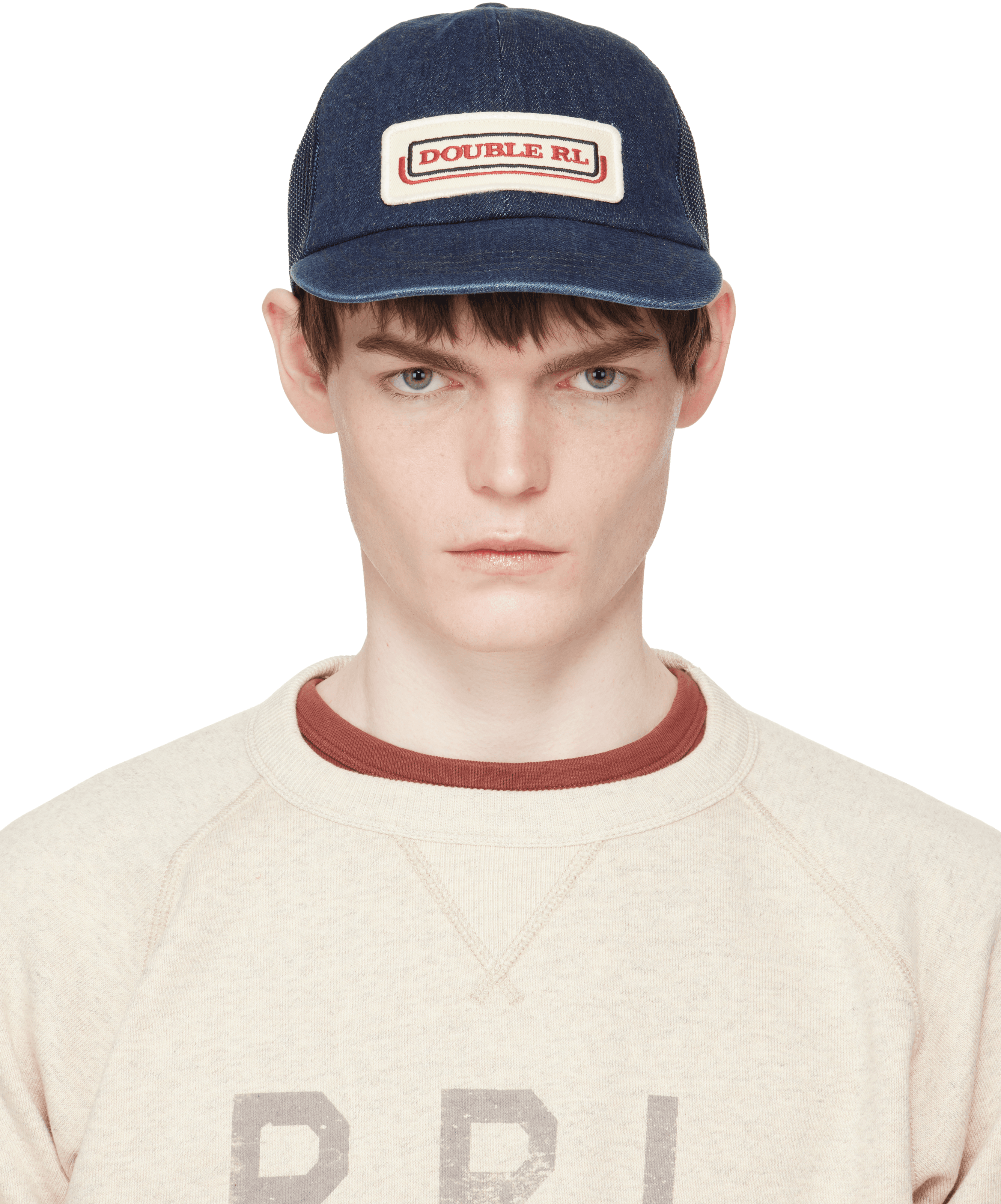 Navy Logo-Patch Indigo Denim Trucker Cap - Image 1