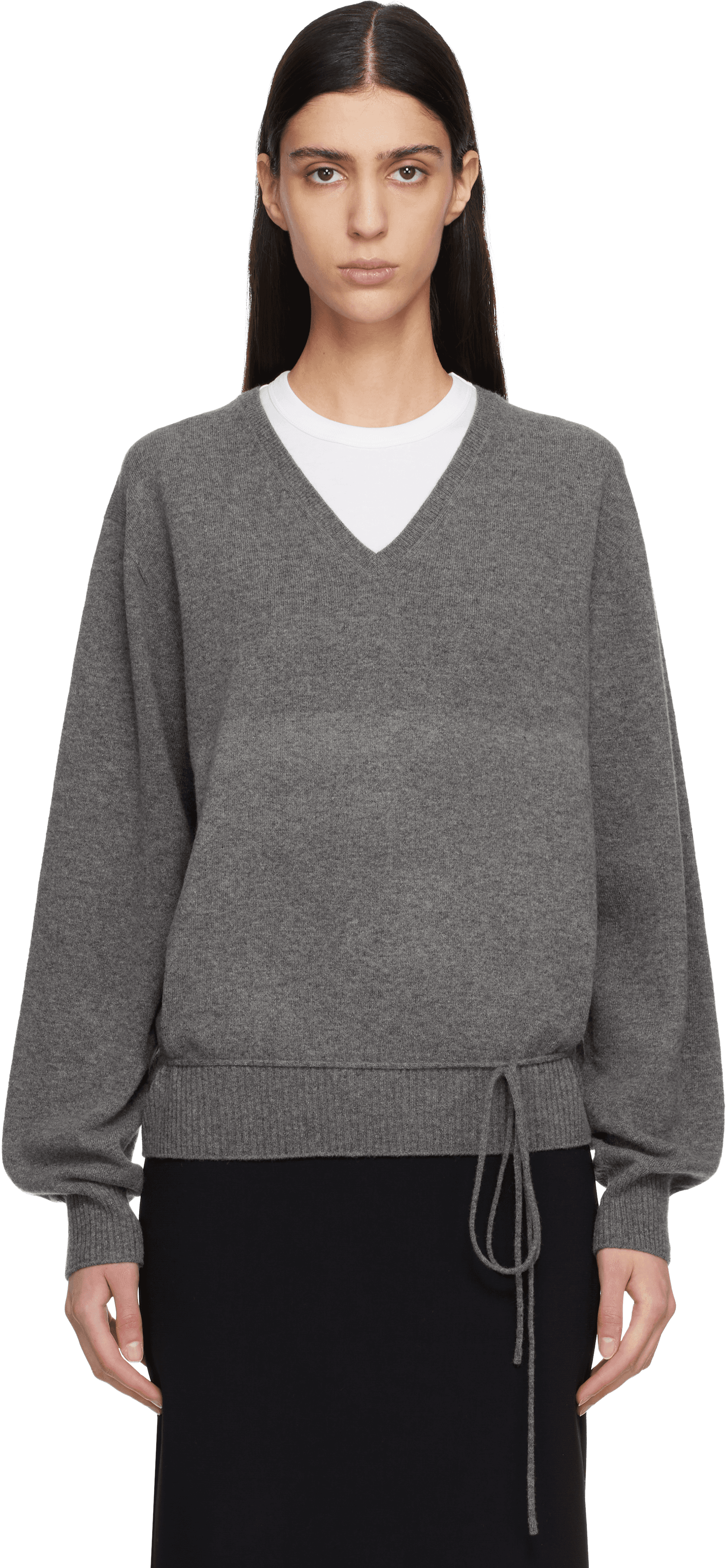 Gray Cashmere Blend Wholegarment V-Neck Sweater - Image 1