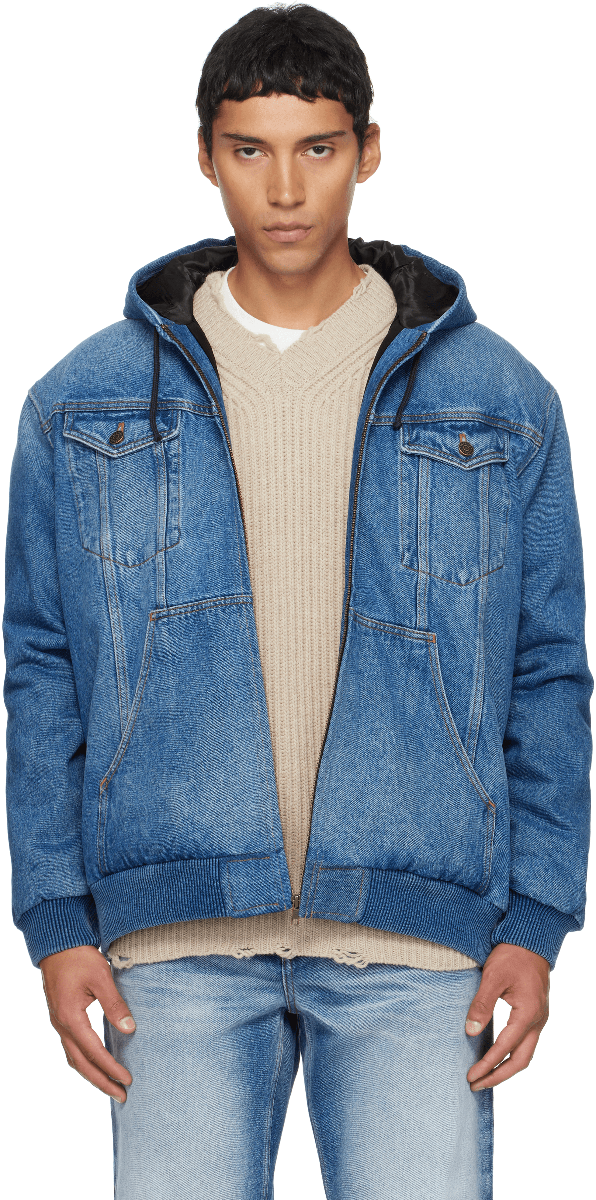 Blue Hooded Denim Jacket - Image 1