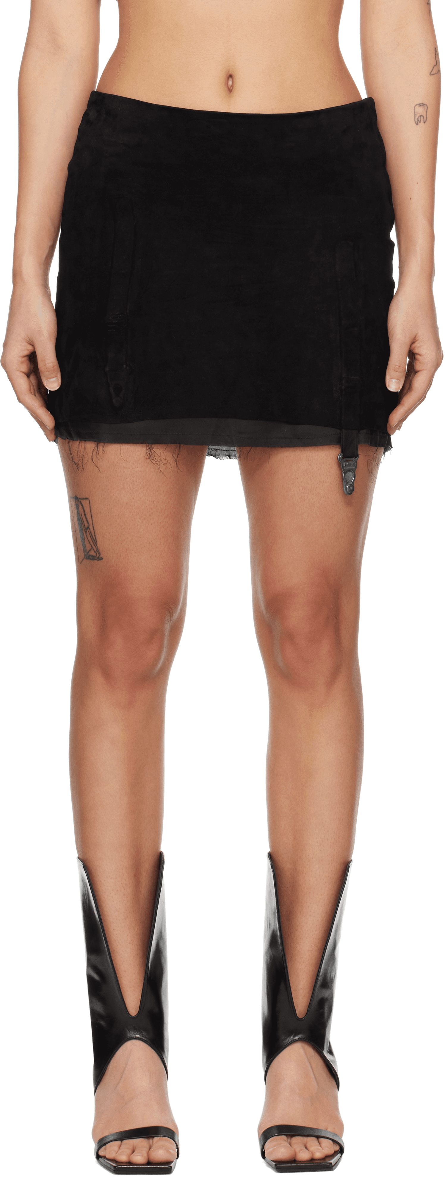 Black Suspender Suede Miniskirt - Image 1