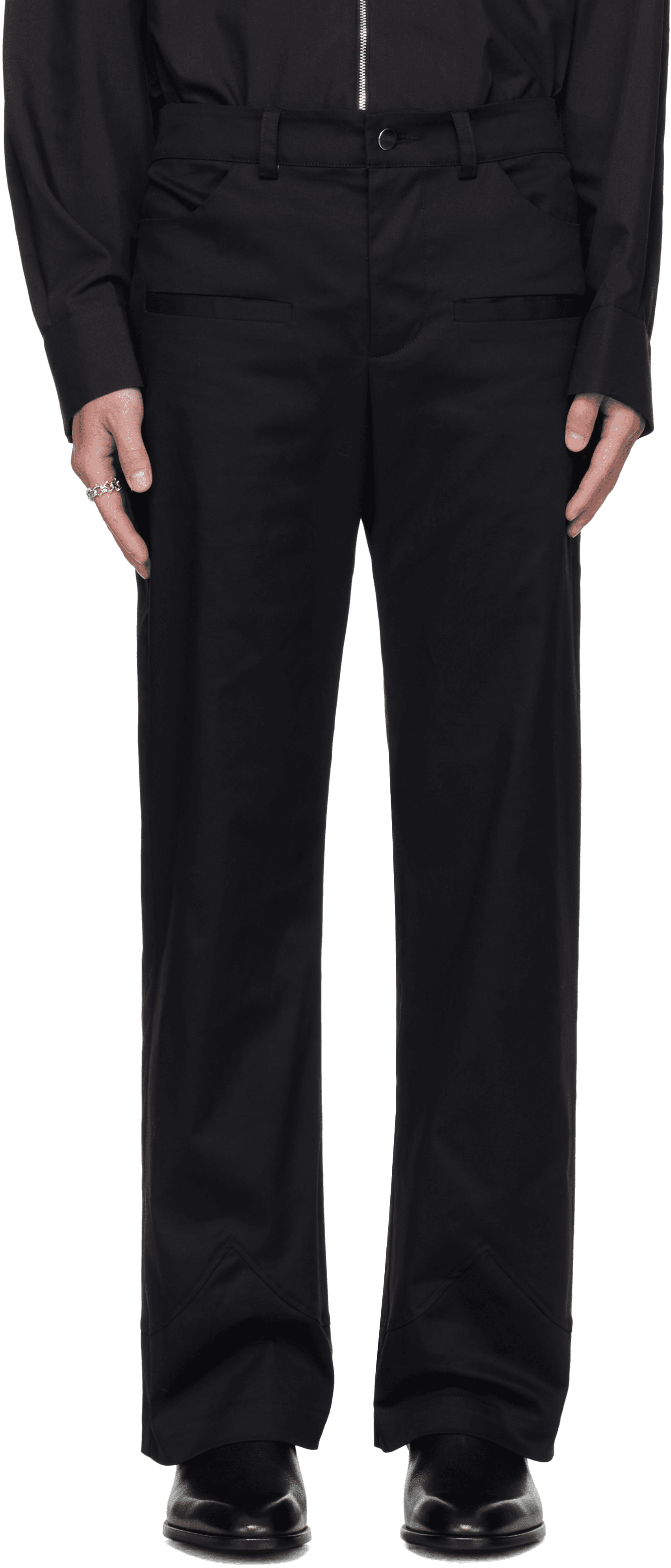 Black Boot Cut Cuff Trousers - Image 1