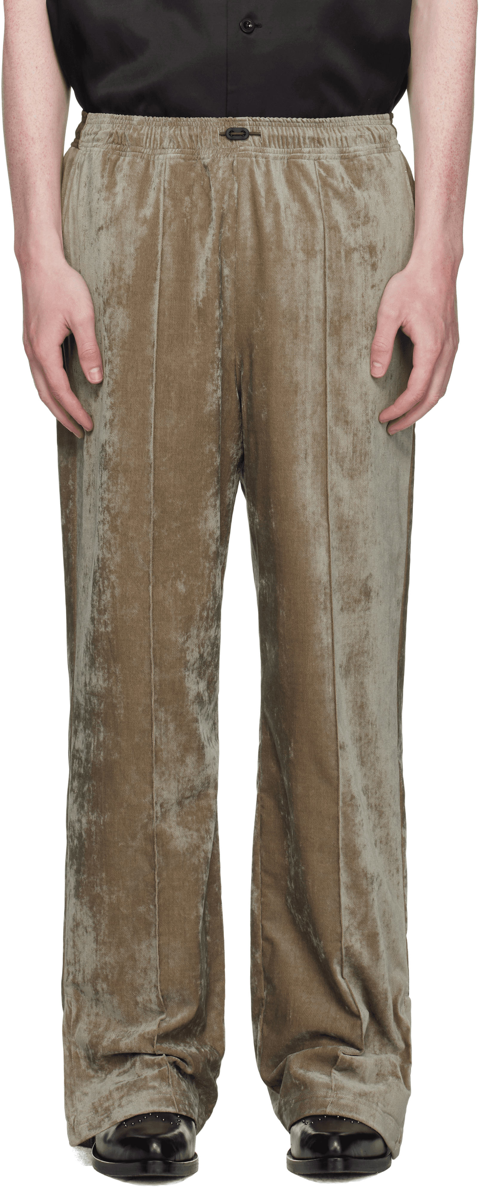 Khaki Velvet Track Pants - Image 1