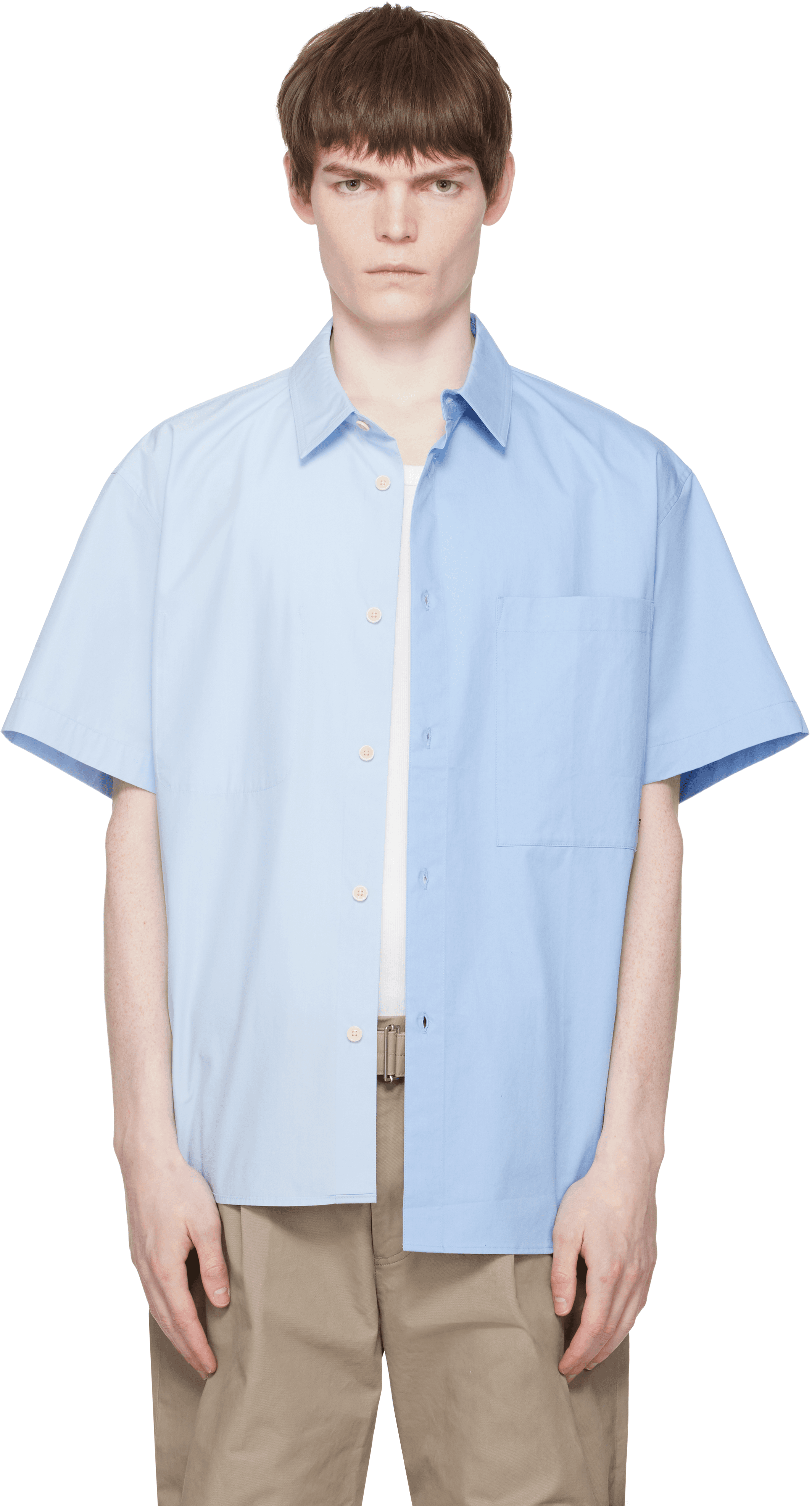 Blue Split Short Sleeves Shirt - Image 1