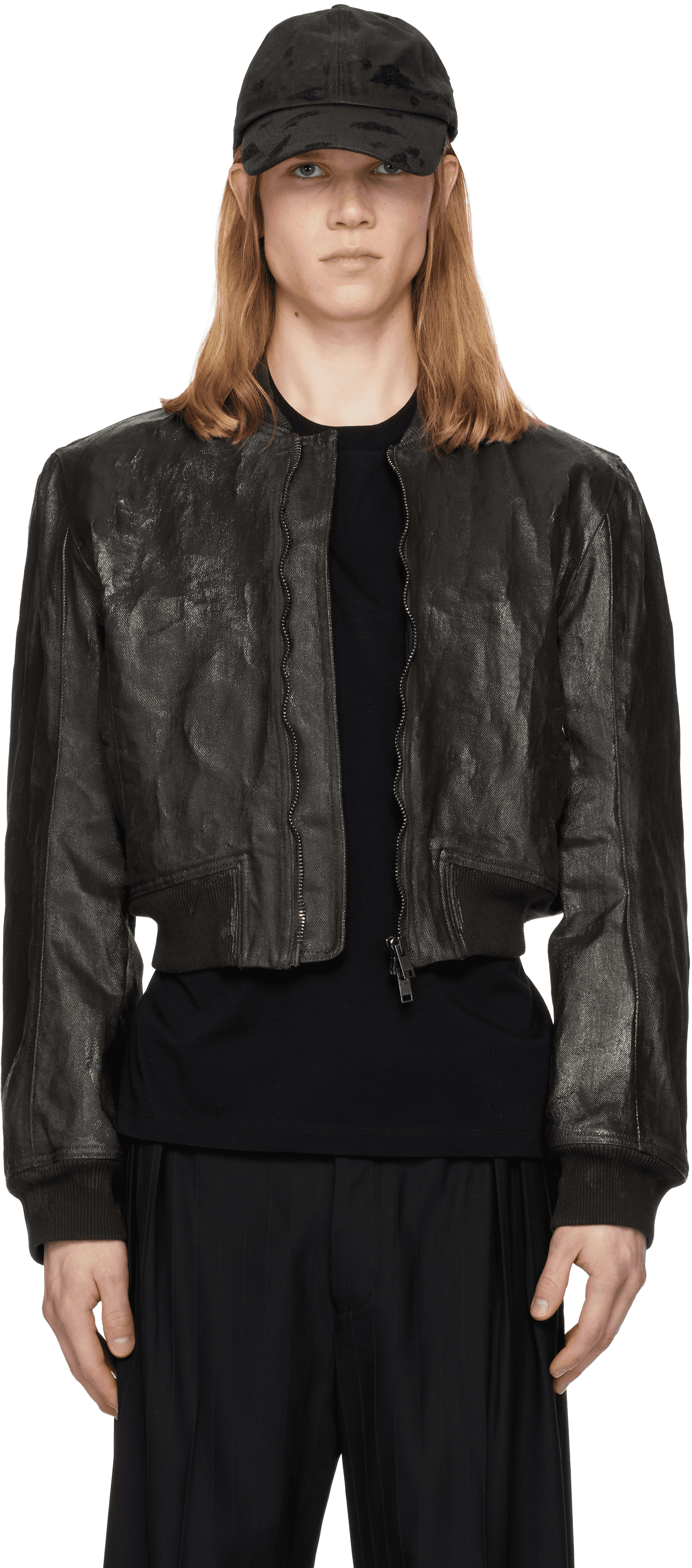 Brown Locust Crack Waxed Denim Bomber Jacket - Image 1