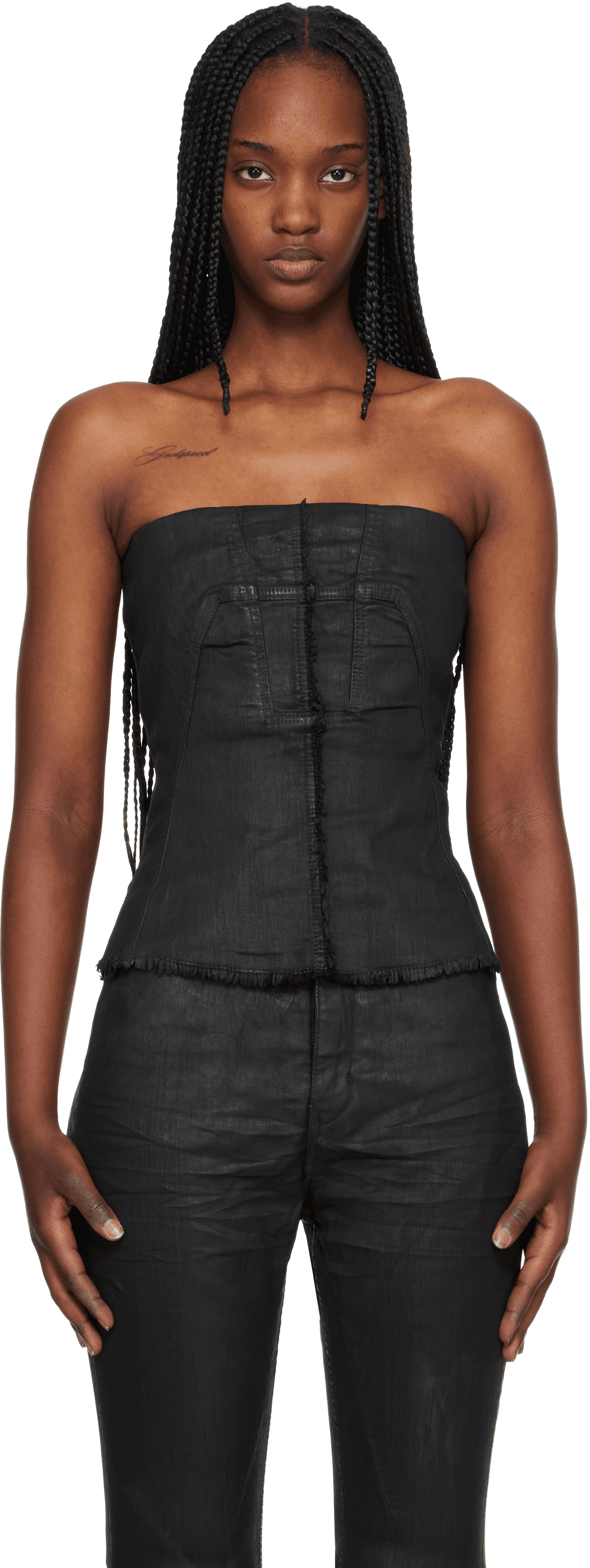 Black Temple Bustier Denim Top - Image 1